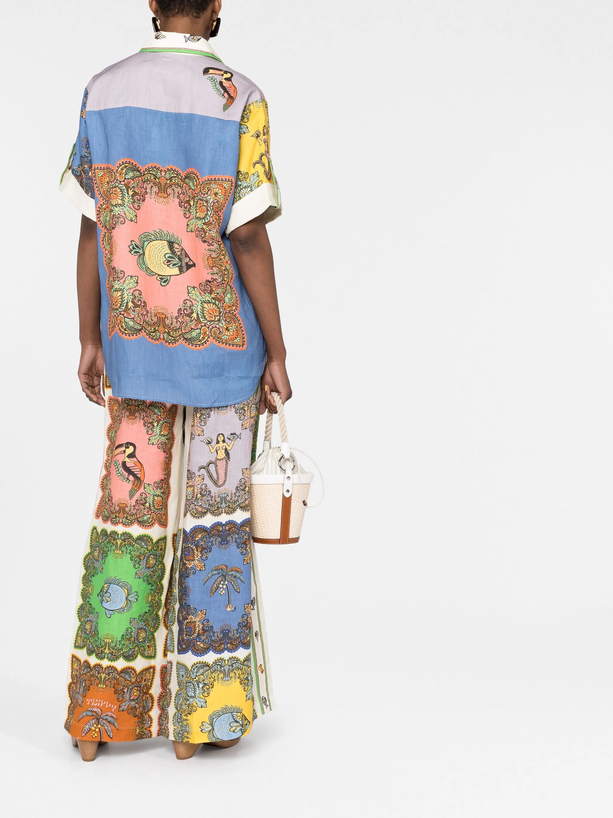 patchwork-print linen shirt