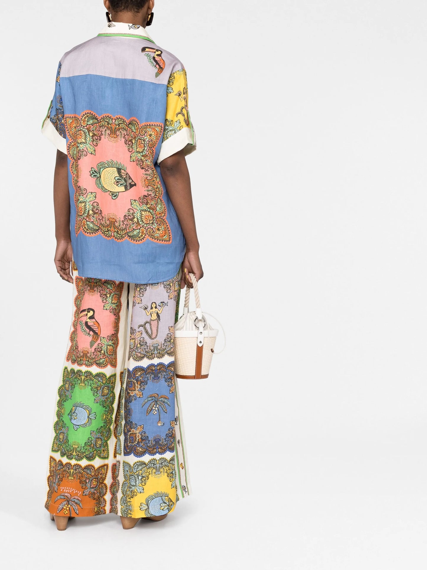 patchwork-print linen shirt