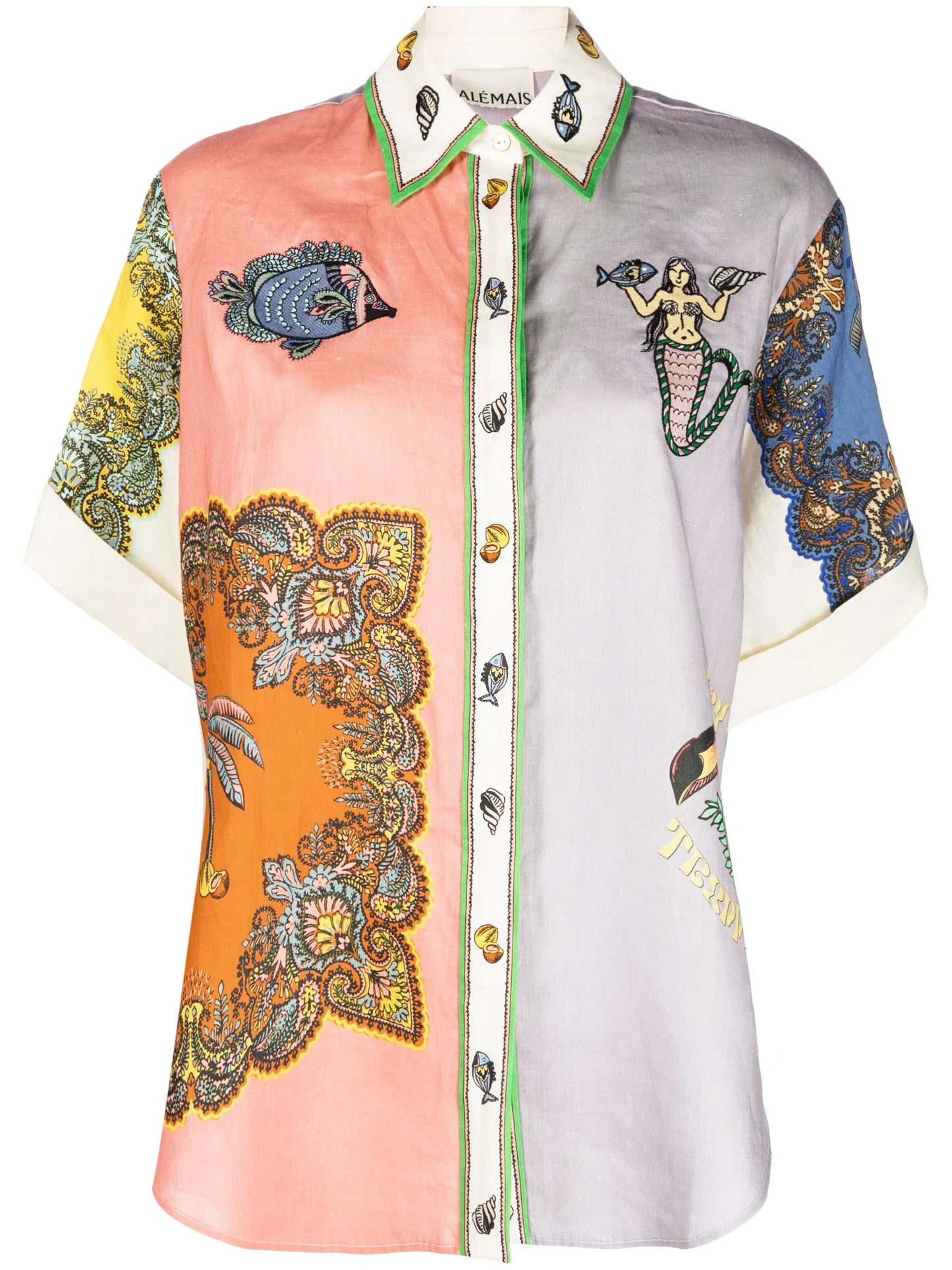 patchwork-print linen shirt