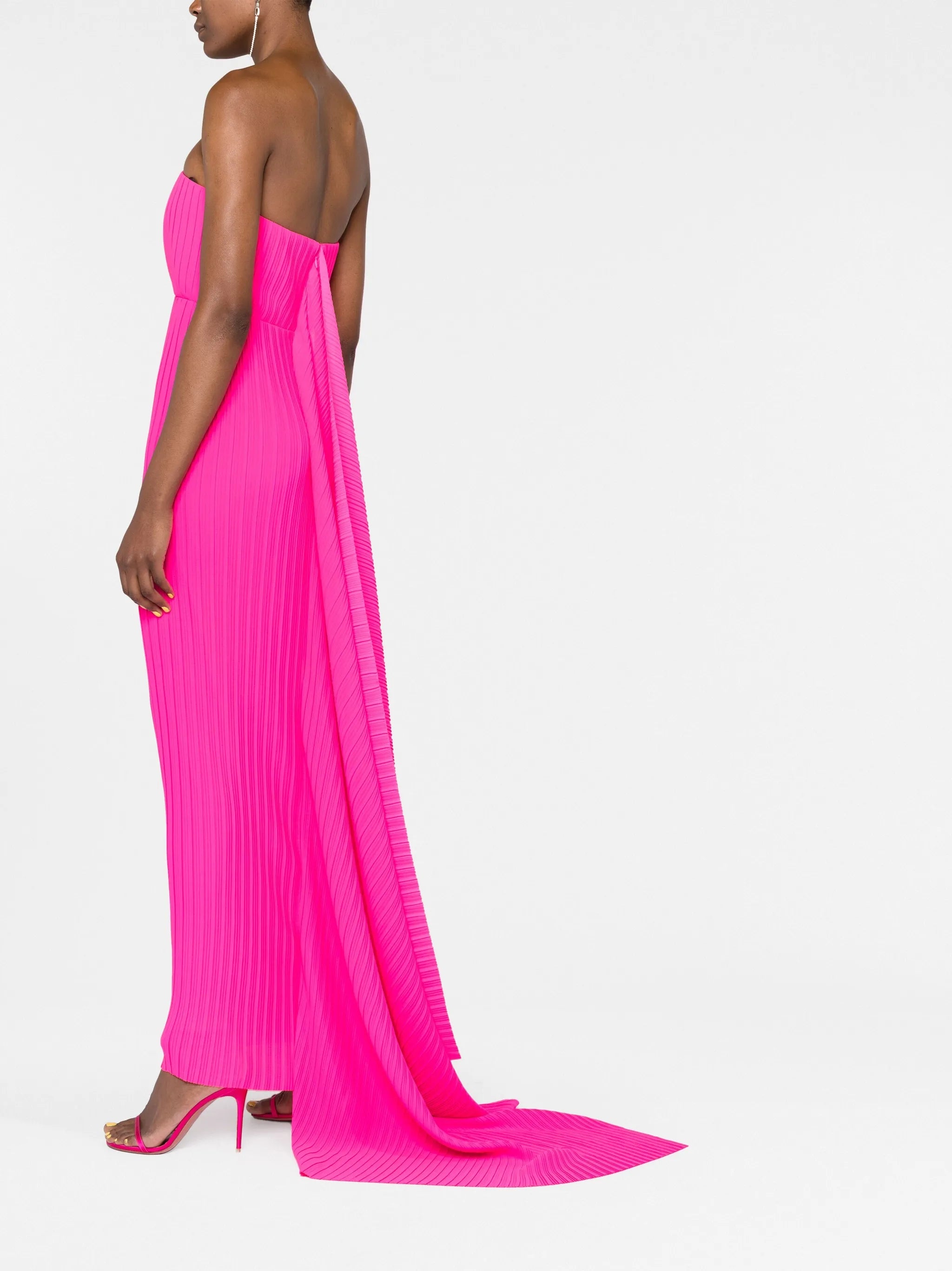 pleated strapless dress