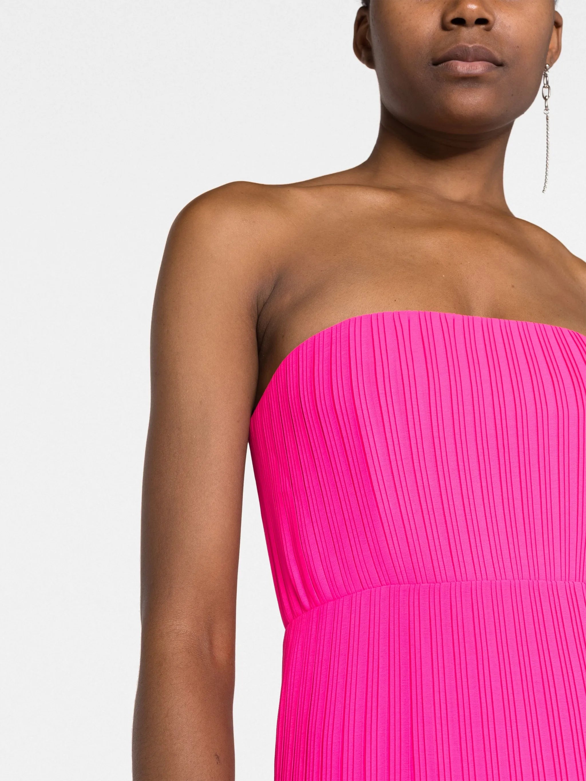 pleated strapless dress