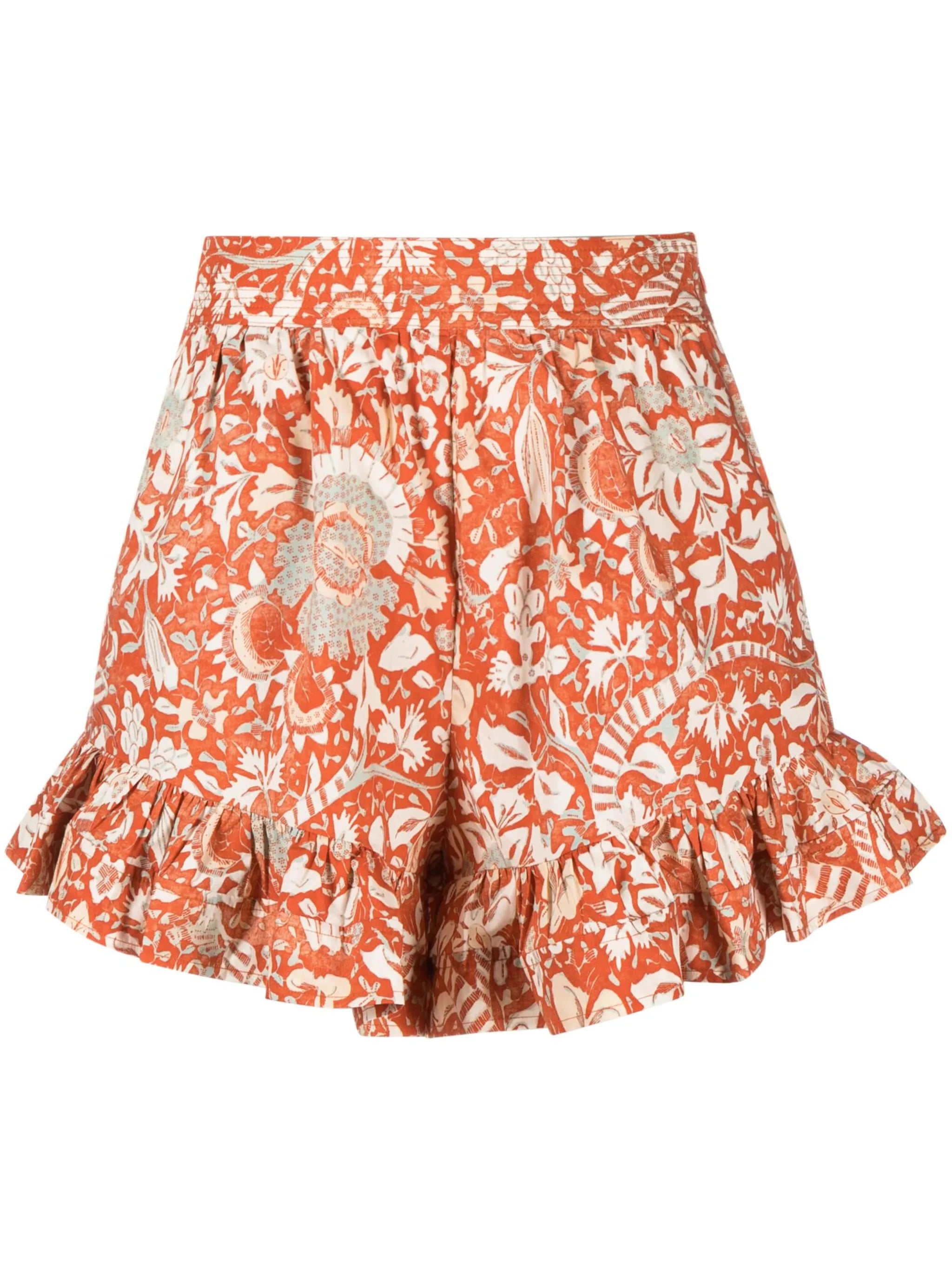 Ambre ruffled floral-print cotton shorts