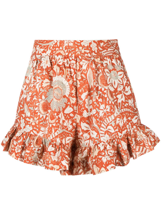 Ambre ruffled floral-print cotton shorts