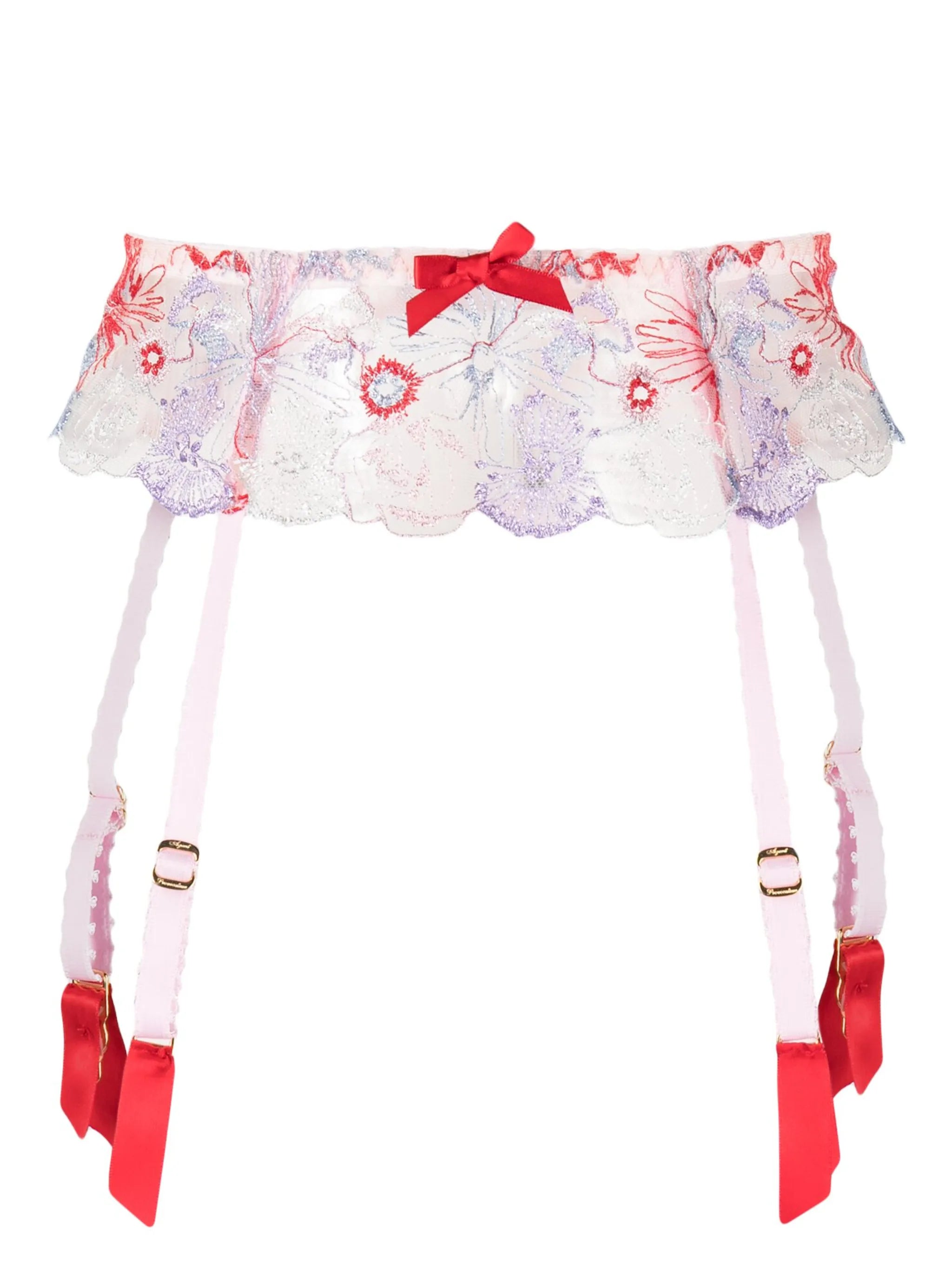 Zuri floral-embroidery suspender belt