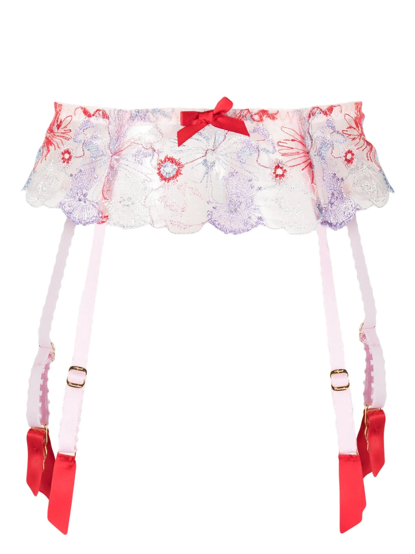 Zuri floral-embroidery suspender belt