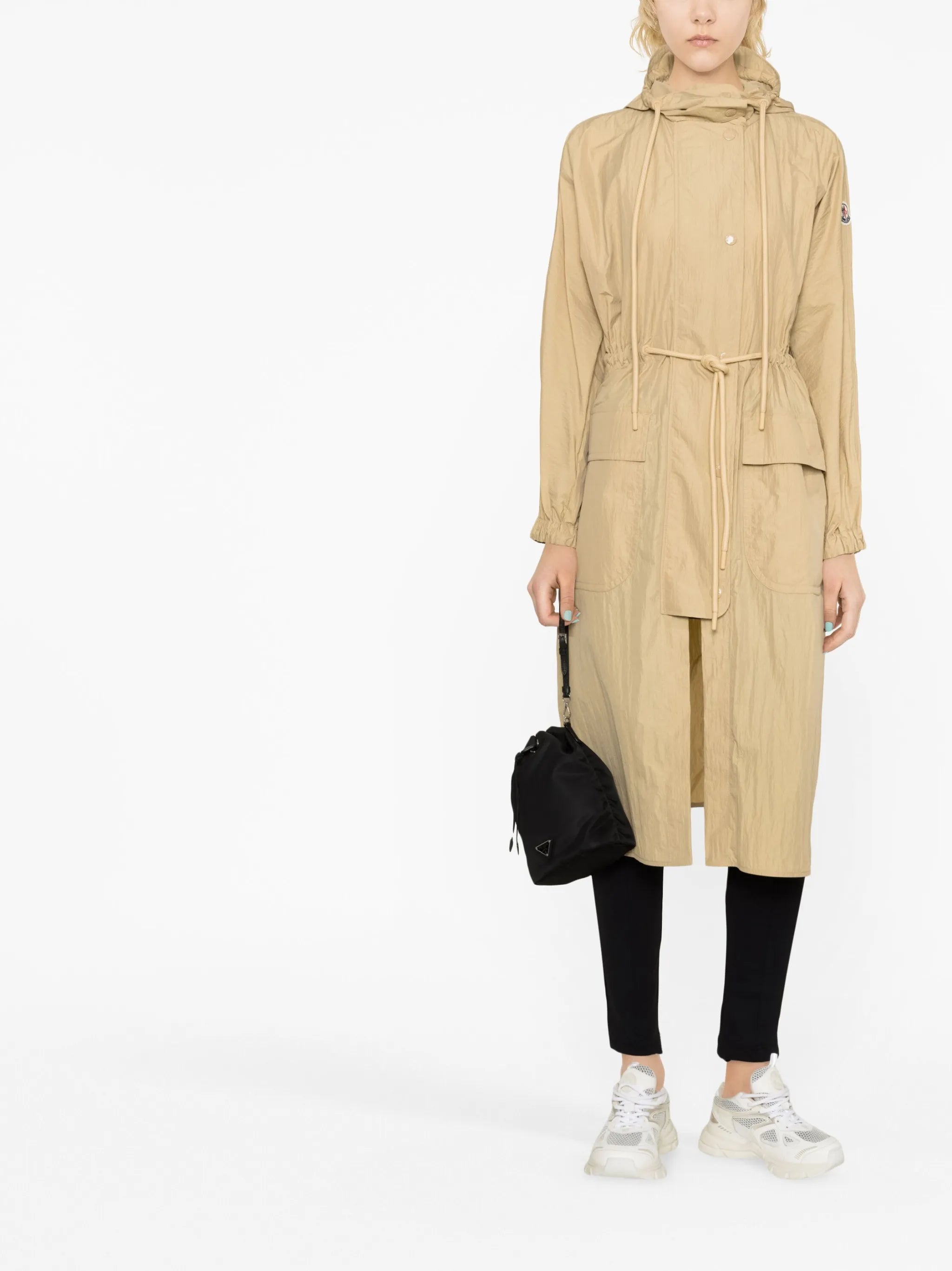 drawstring-waist hooded coat