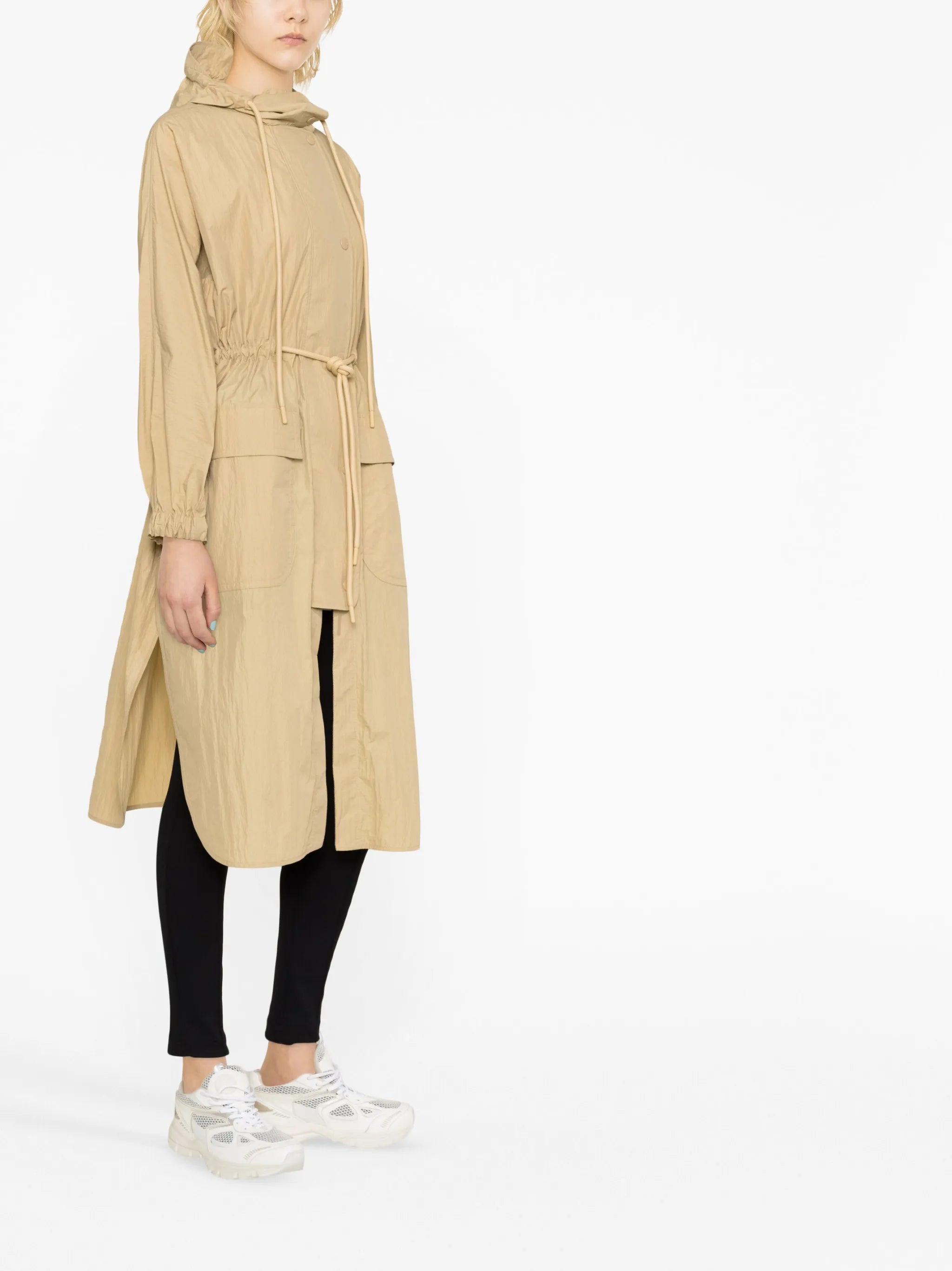 drawstring-waist hooded coat