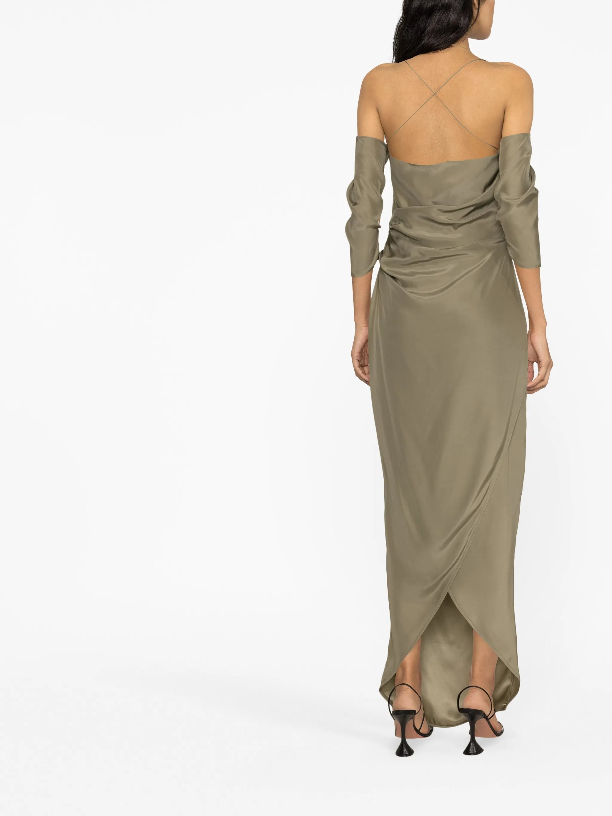 off-shoulder silk dress