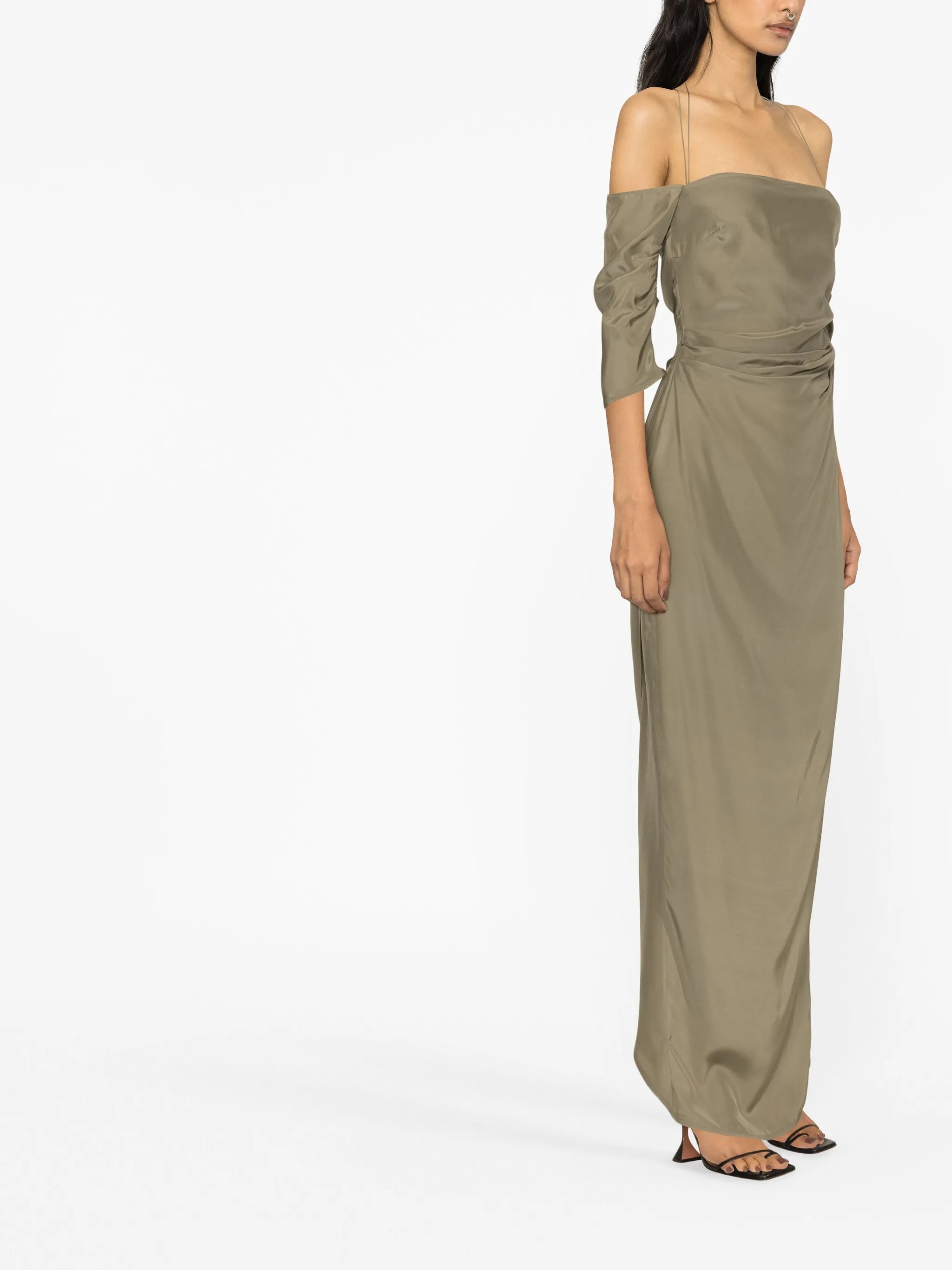 off-shoulder silk dress