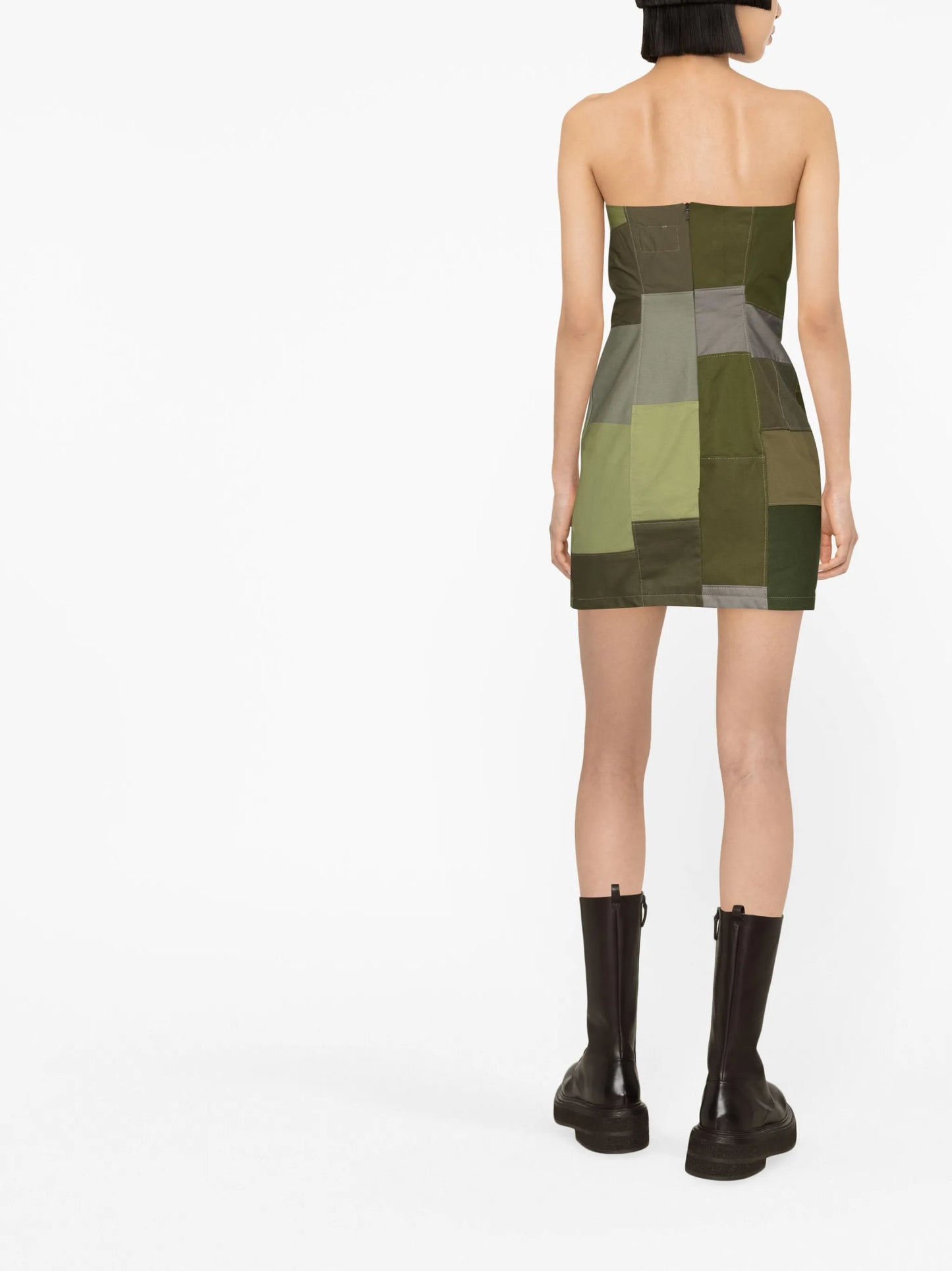 patchwork lace-up dress