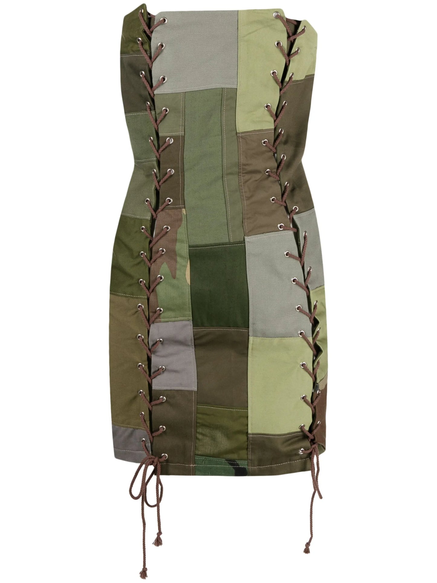patchwork lace-up dress