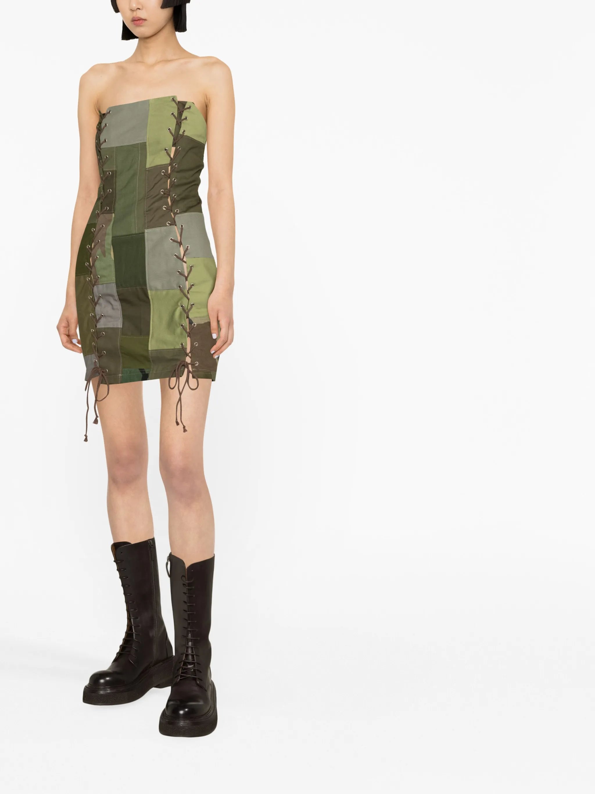 patchwork lace-up dress