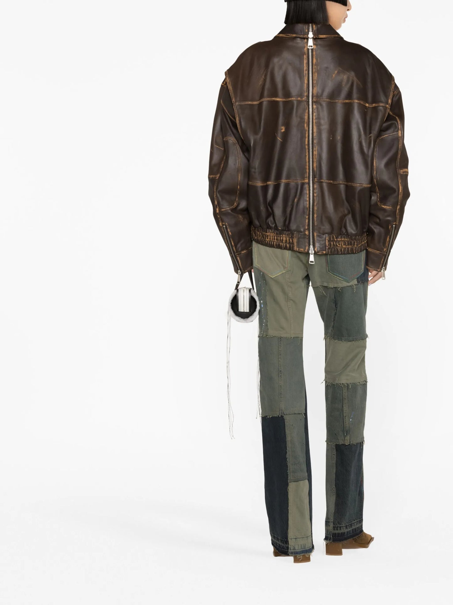 panelled leather bomber jacket