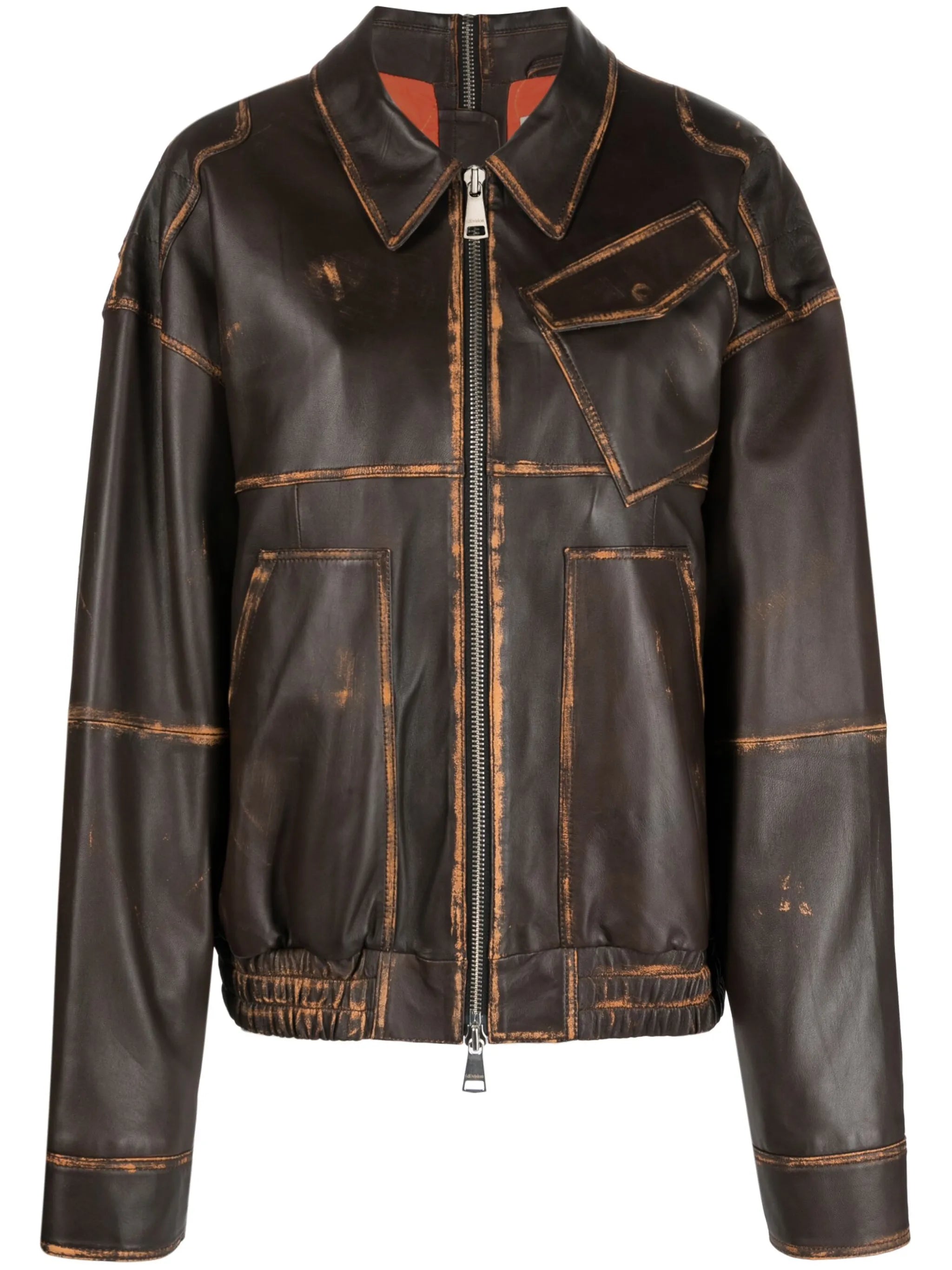 panelled leather bomber jacket