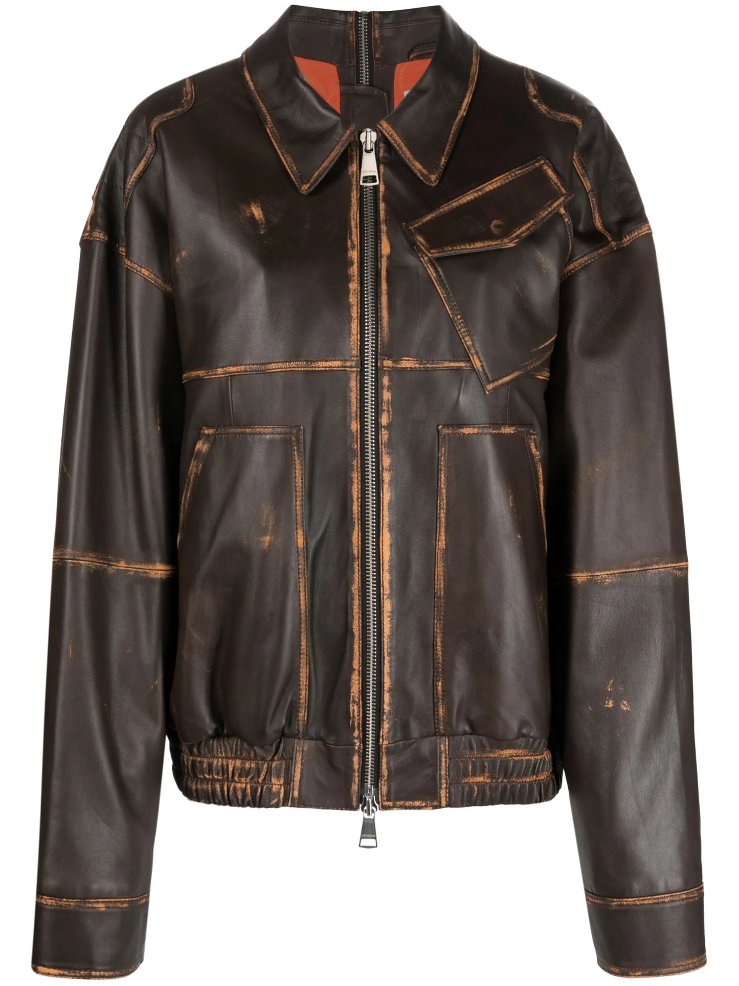 panelled leather bomber jacket