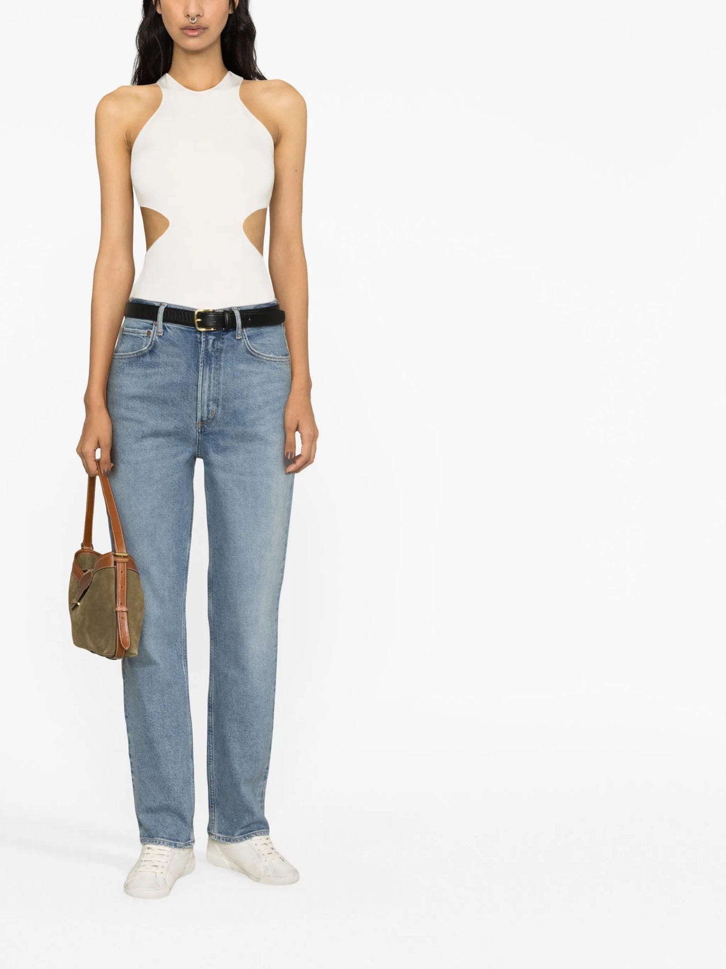 high-rise straight-leg jeans