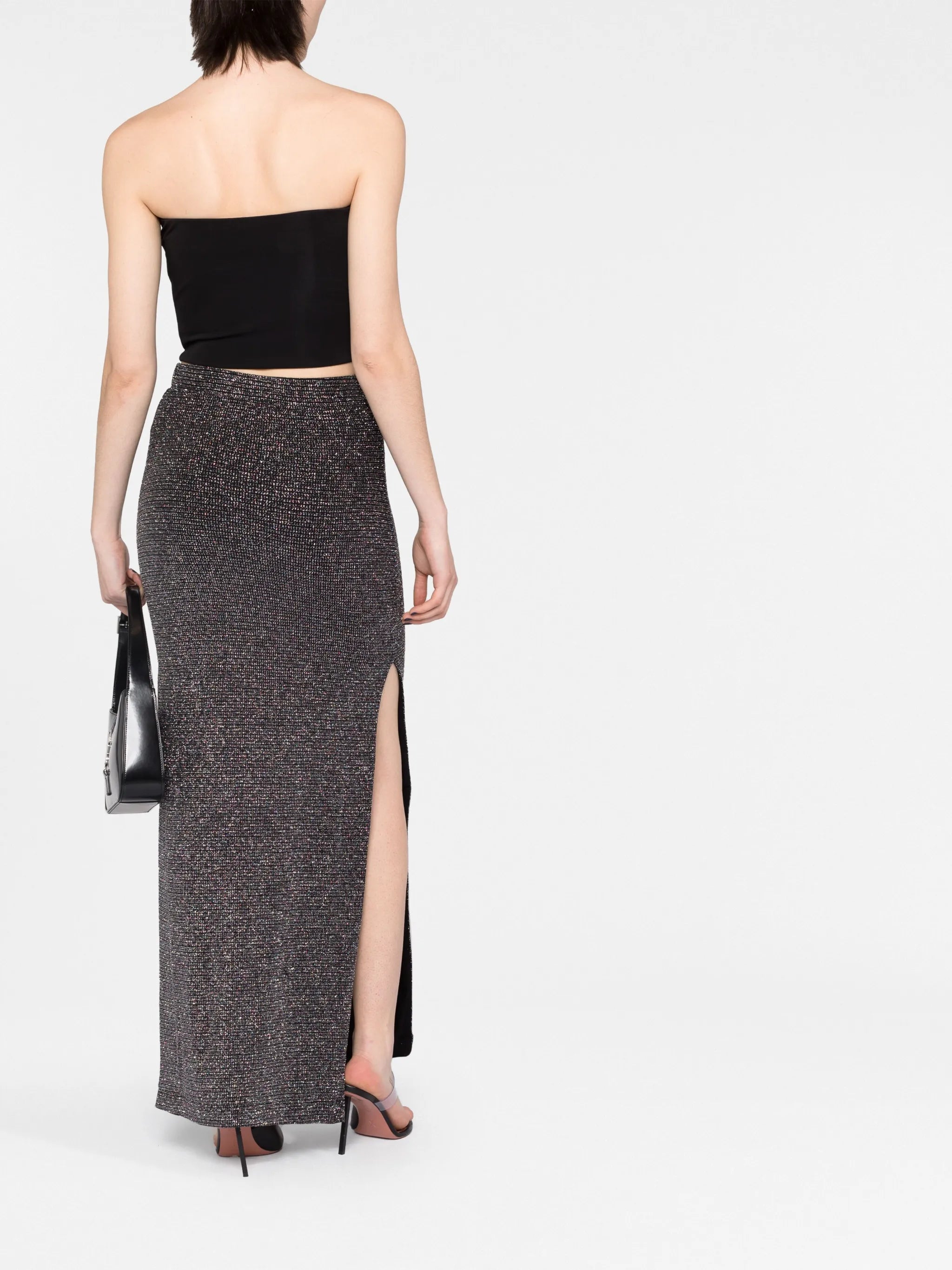 metallic side-slit maxi skirt