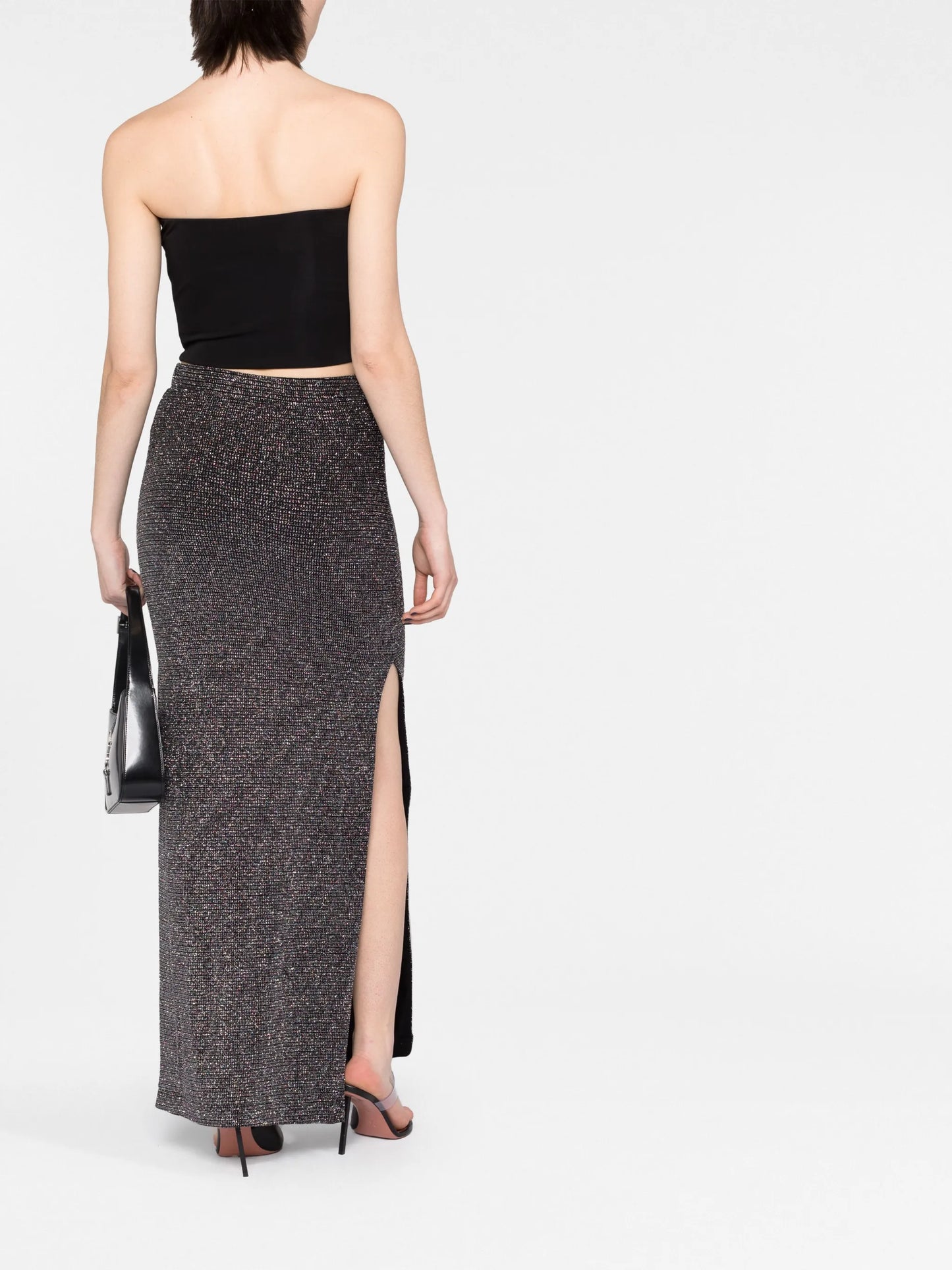 metallic side-slit maxi skirt