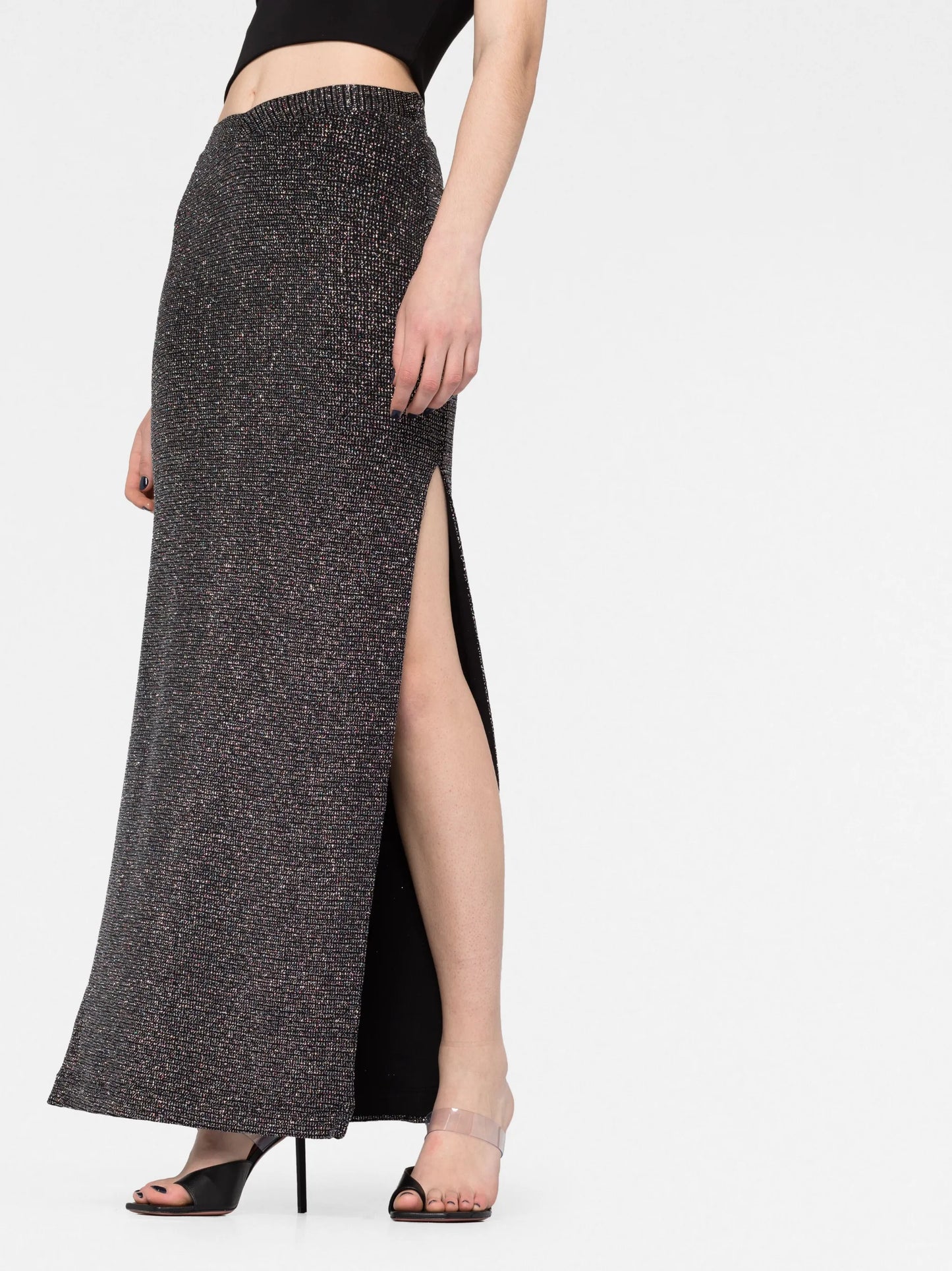 metallic side-slit maxi skirt