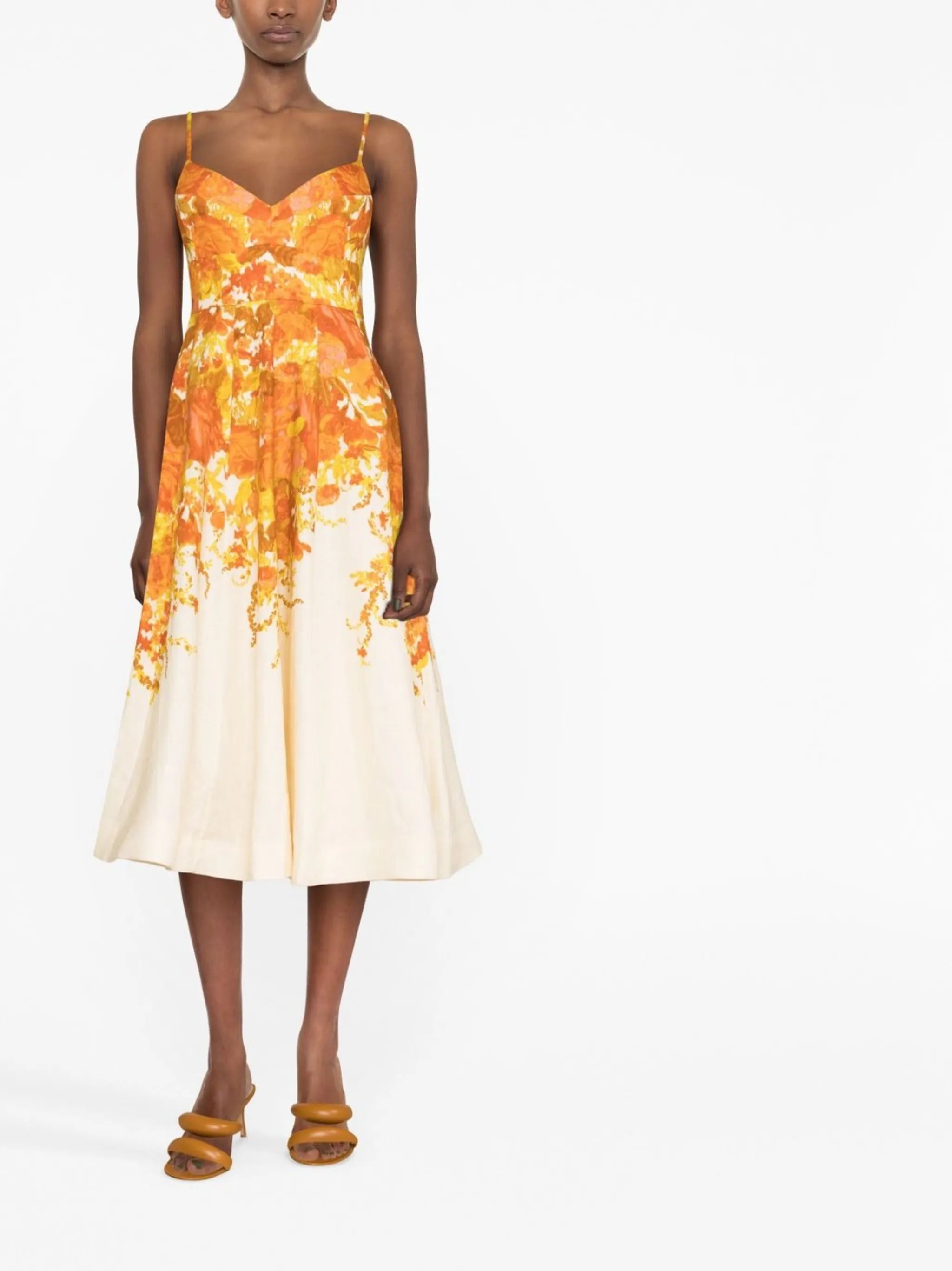 Orange Floral Print Dress