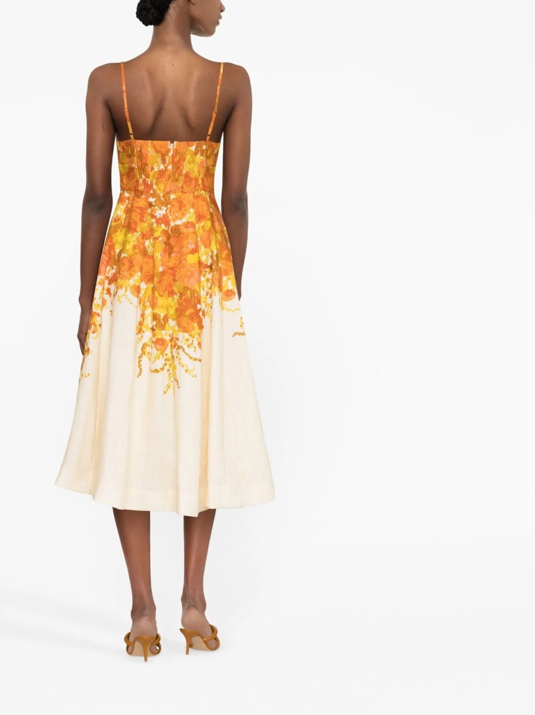 Orange Floral Print Dress