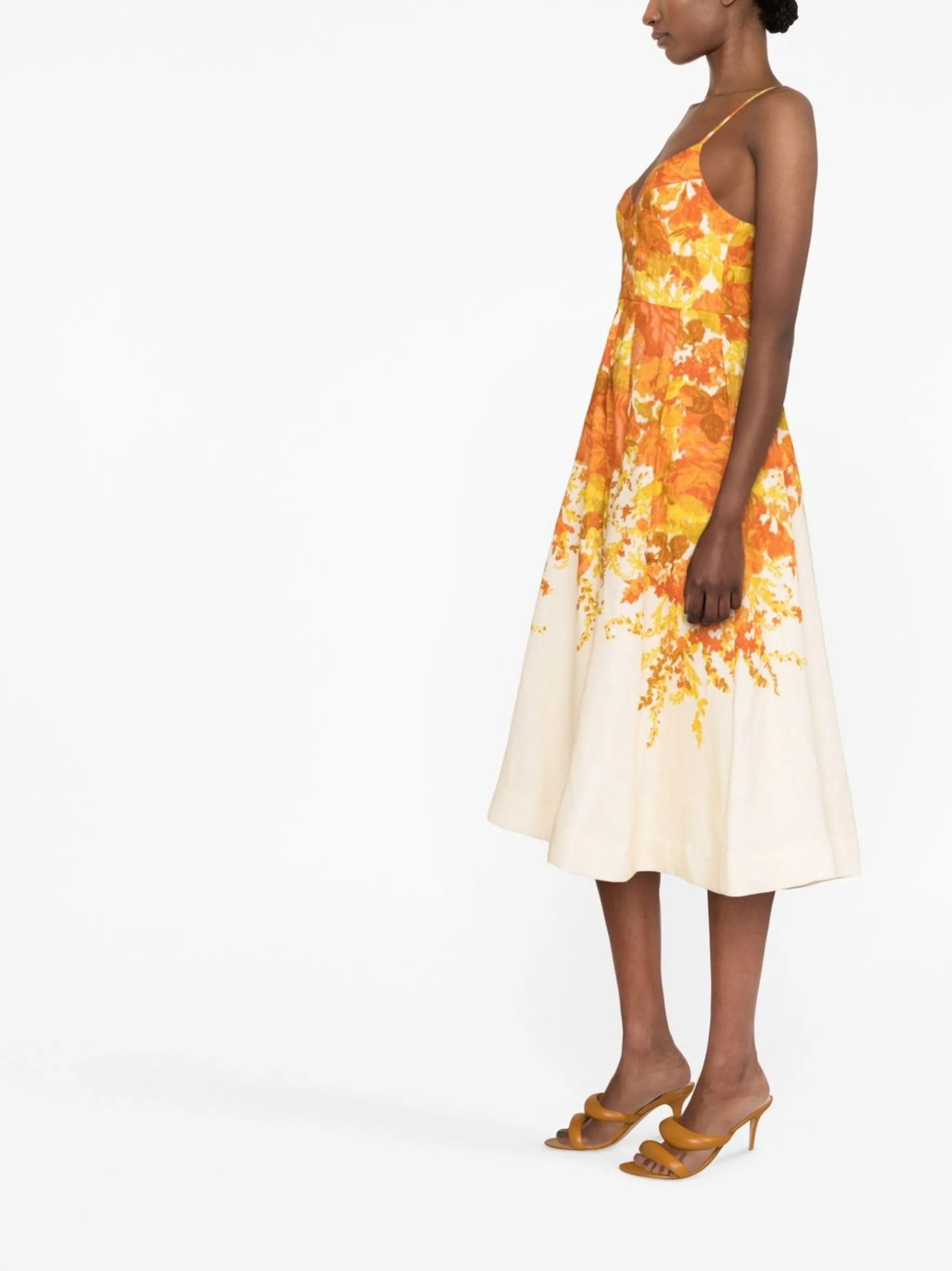 Orange Floral Print Dress