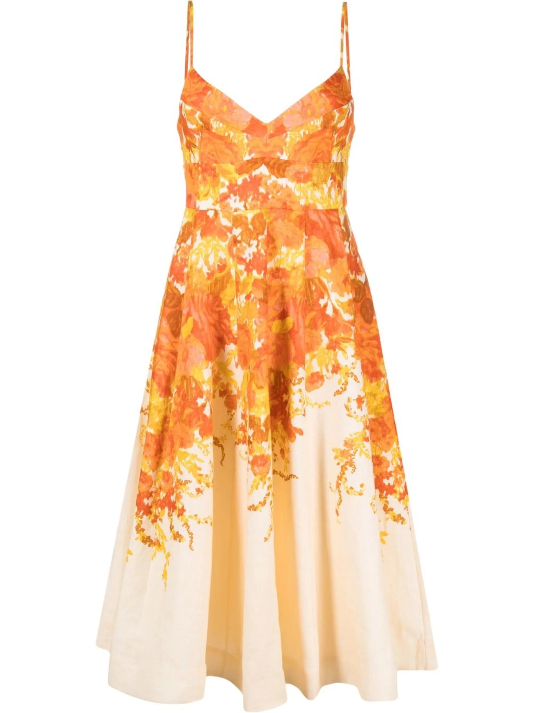 Orange Floral Print Dress