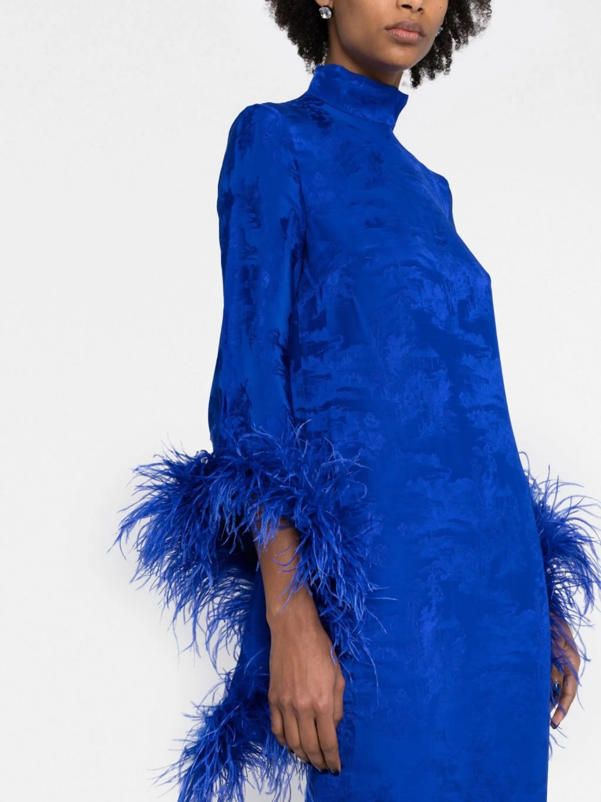 Del Rio feather-trim dress