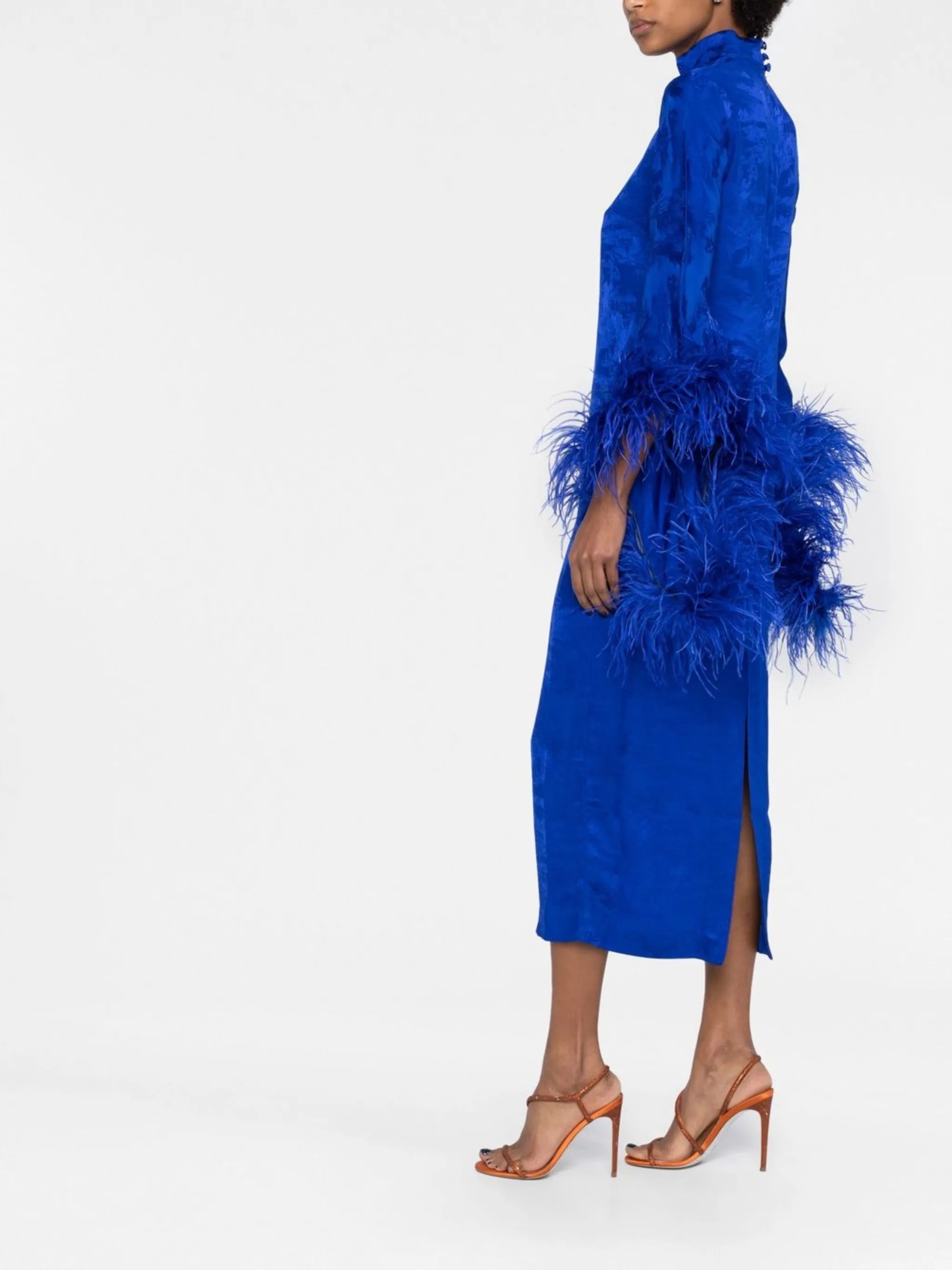 Del Rio feather-trim dress