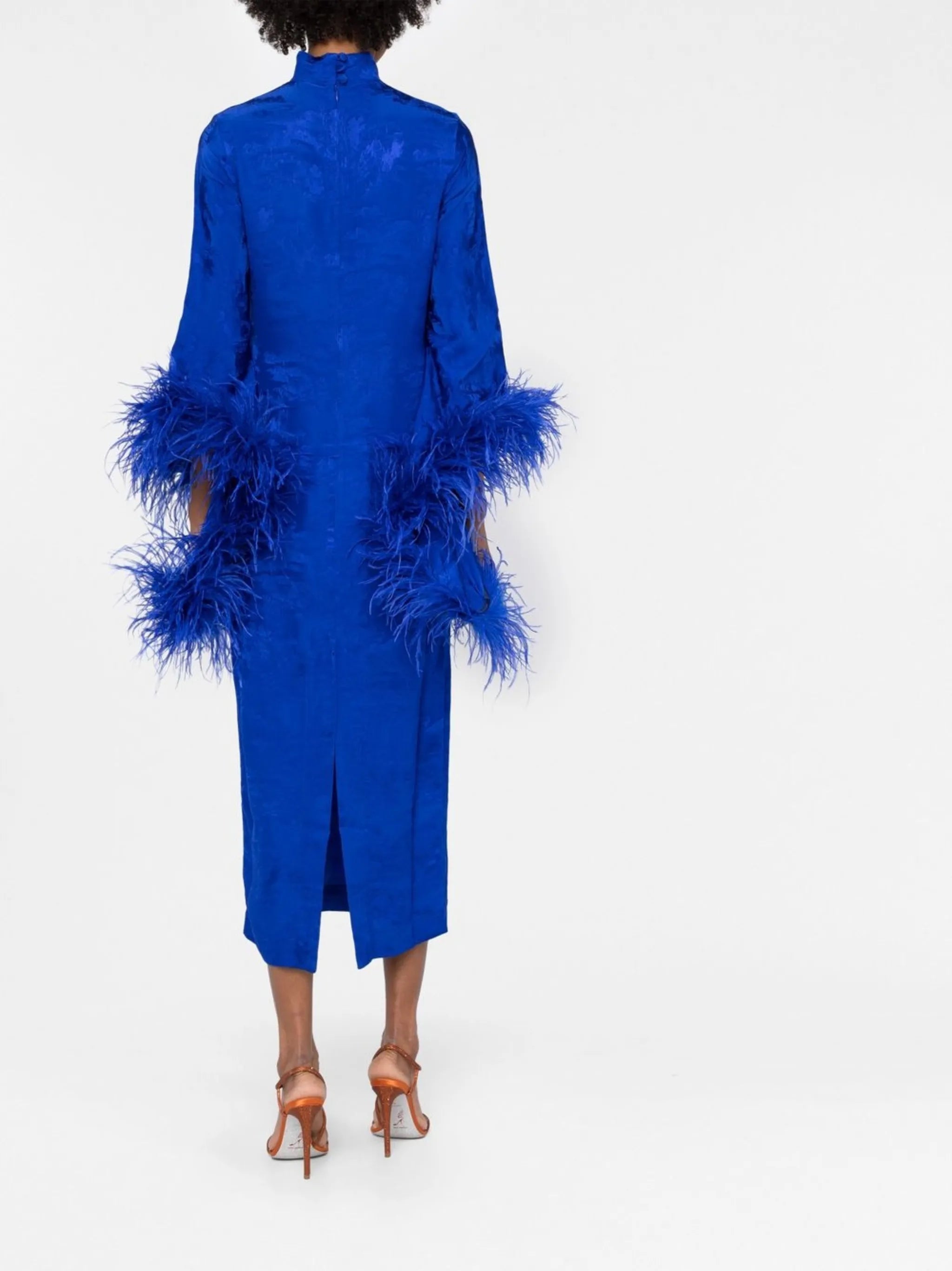 Del Rio feather-trim dress