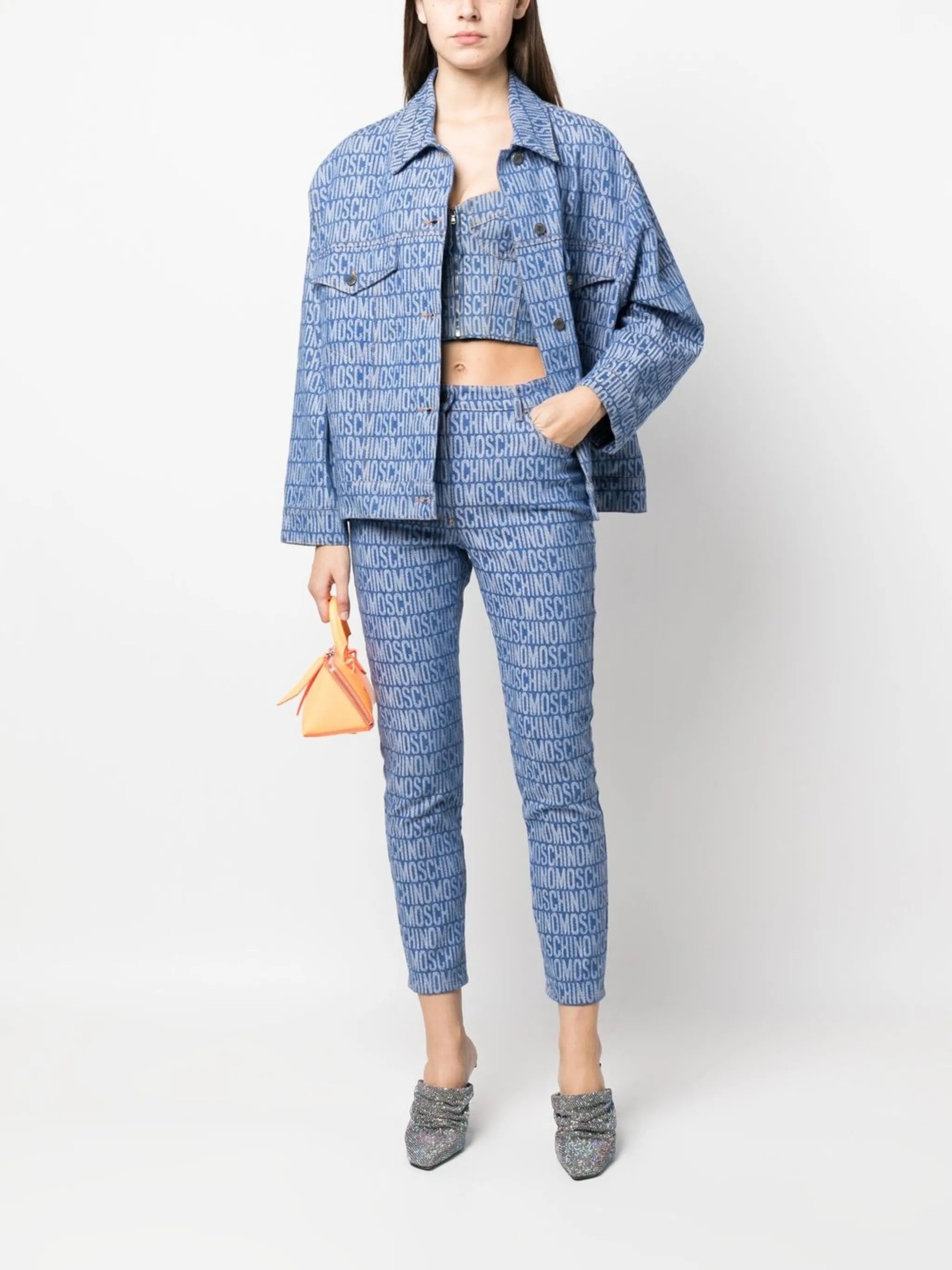 monogram-print denim jacket