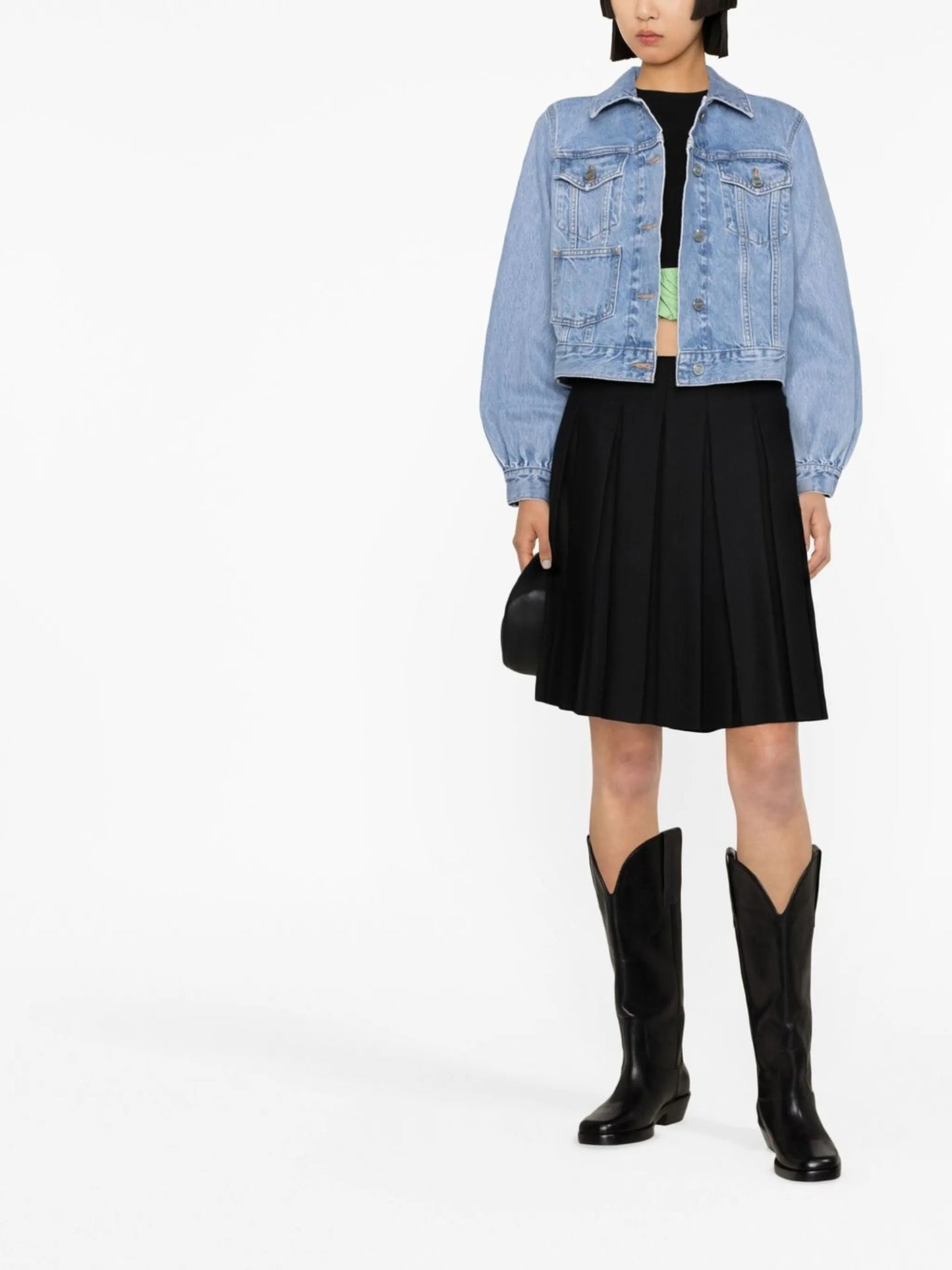 puff-sleeve denim jacket