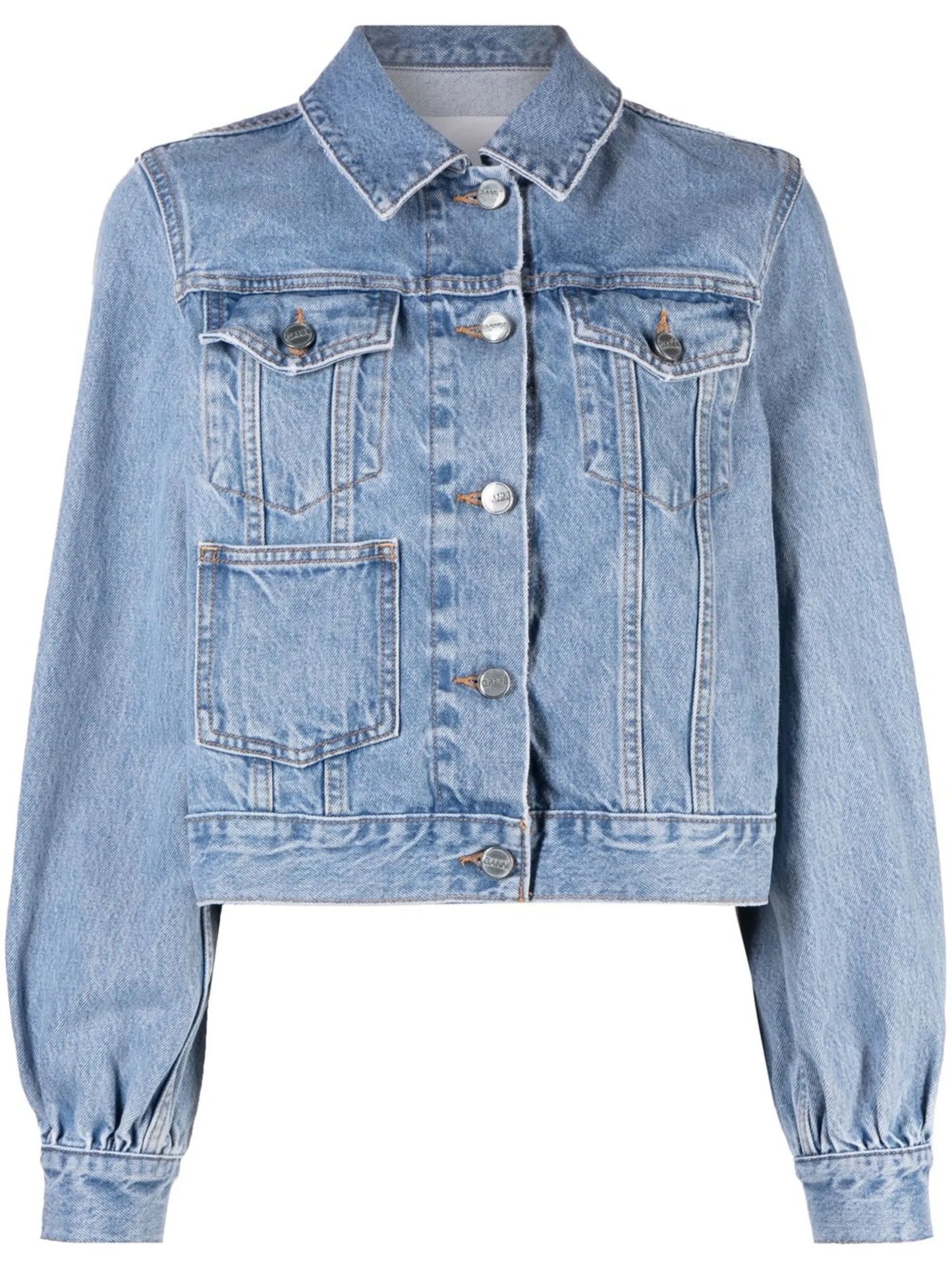puff-sleeve denim jacket