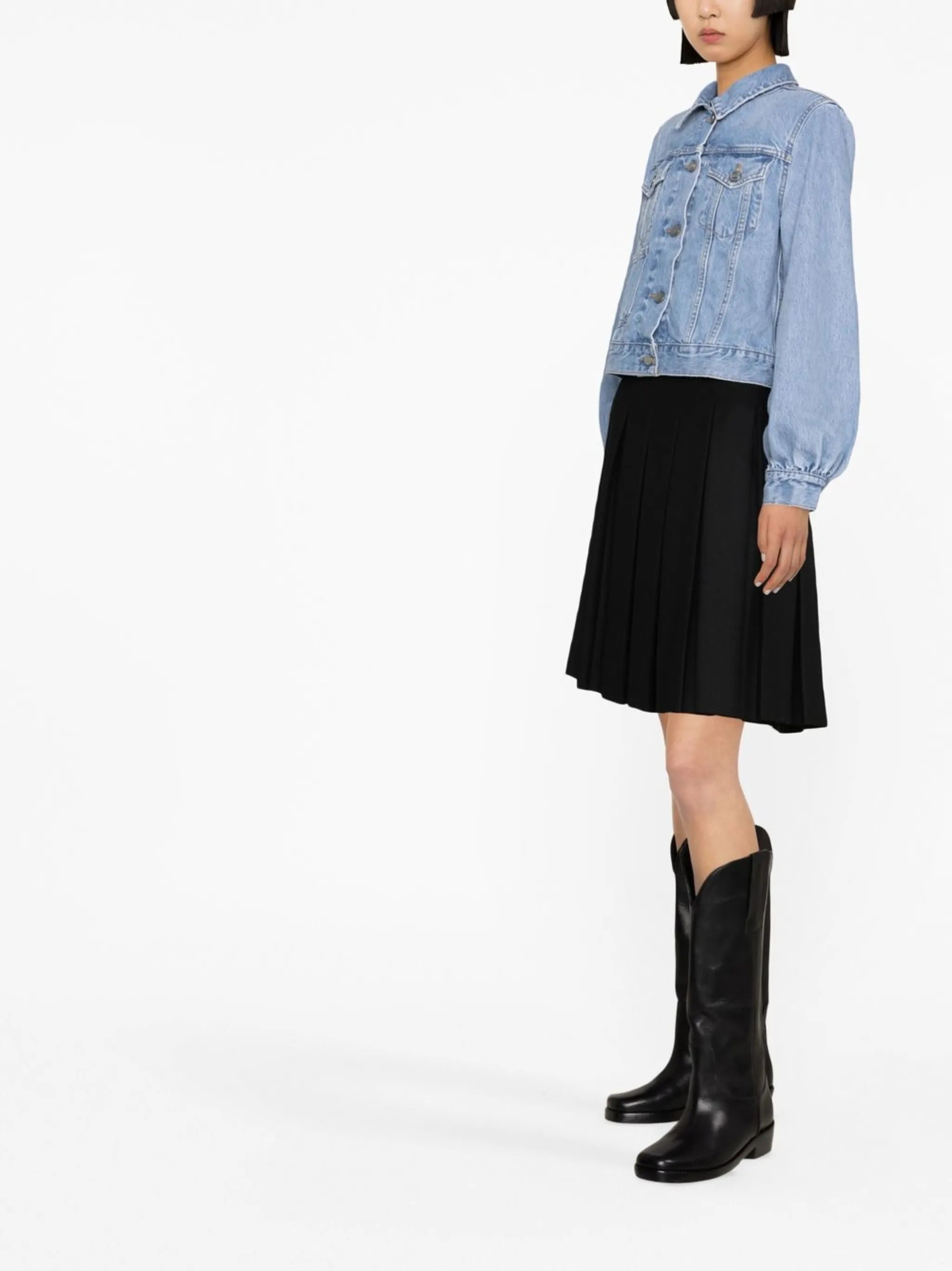 puff-sleeve denim jacket