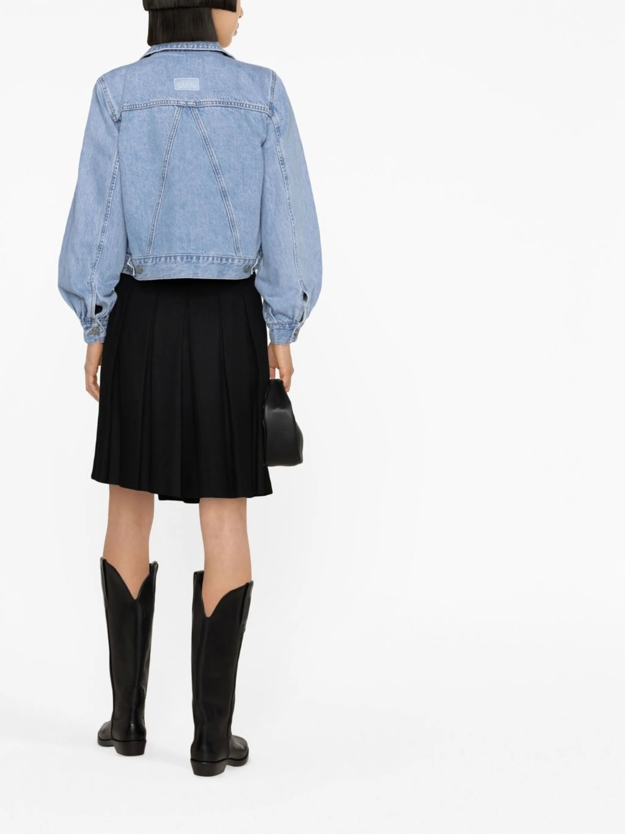 puff-sleeve denim jacket