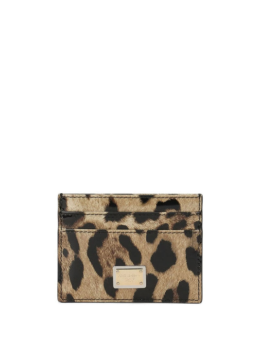 leopard-print logo-plaque card holder