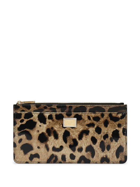 leopard-print zip-around card holder