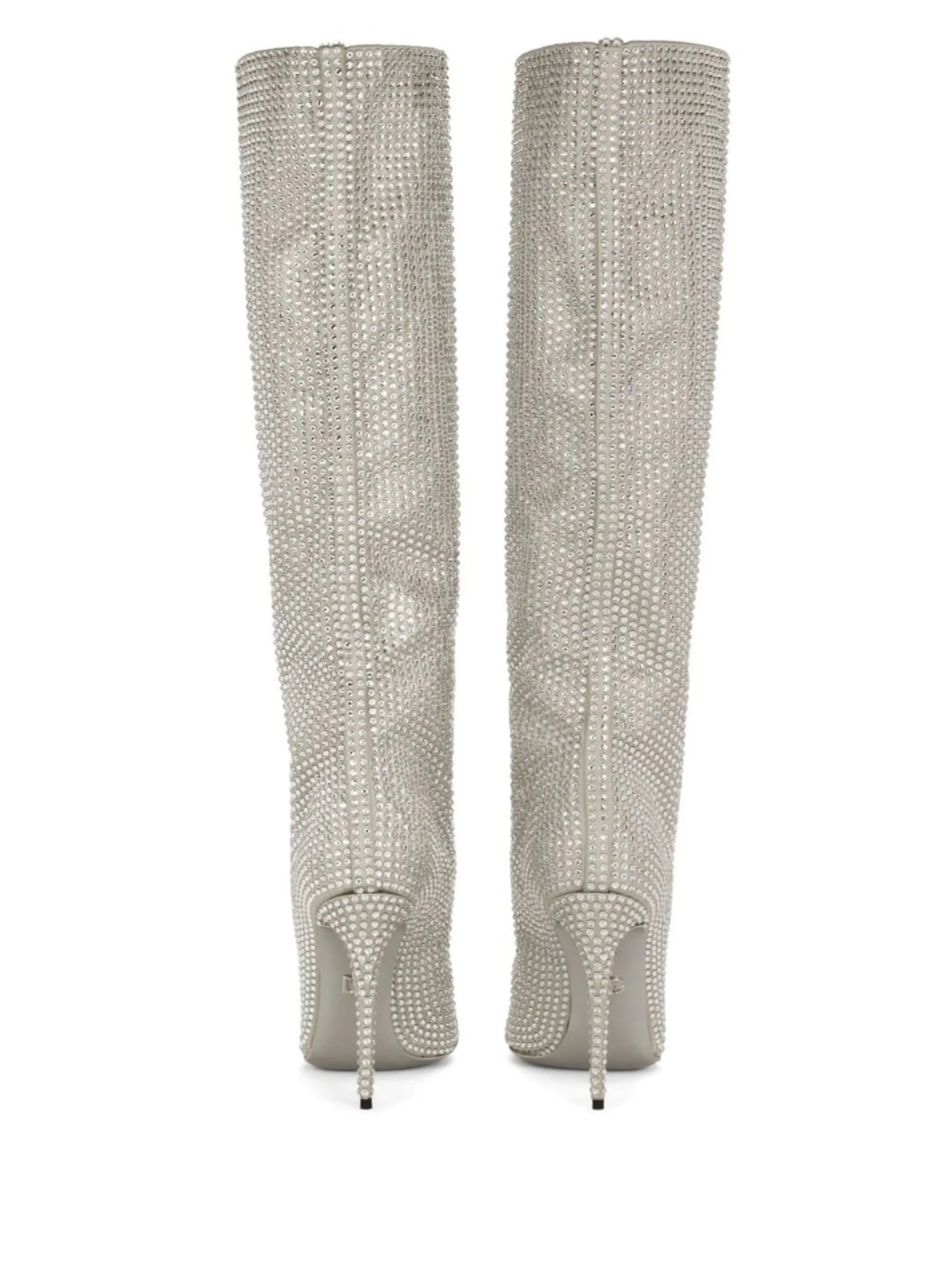 rhinestone-embellished satin boots