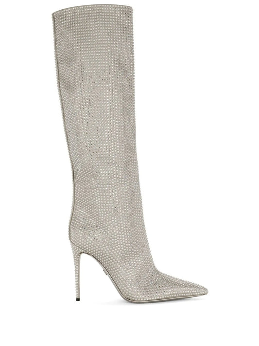 rhinestone-embellished satin boots