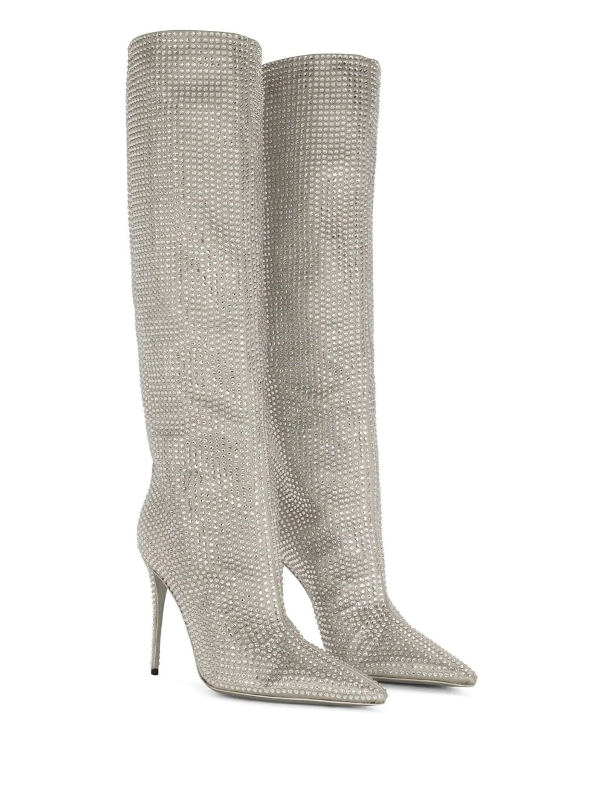 KIM DOLCE&GABBANA rhinestone-embellished satin boots