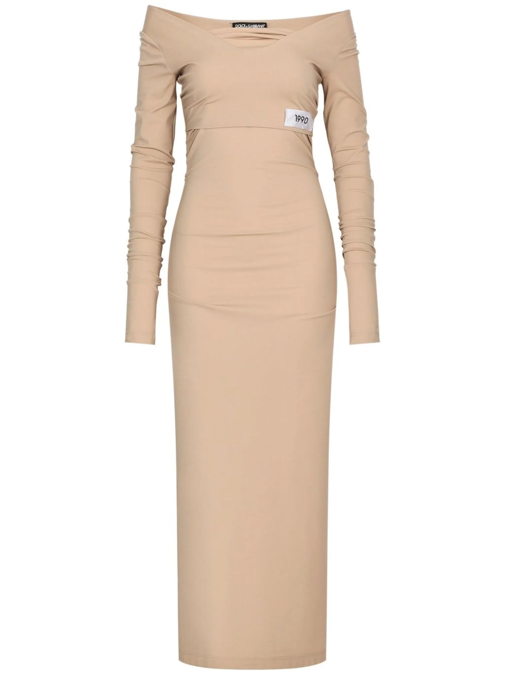 KIM DOLCE&GABBANA number patch off-shoulder dress