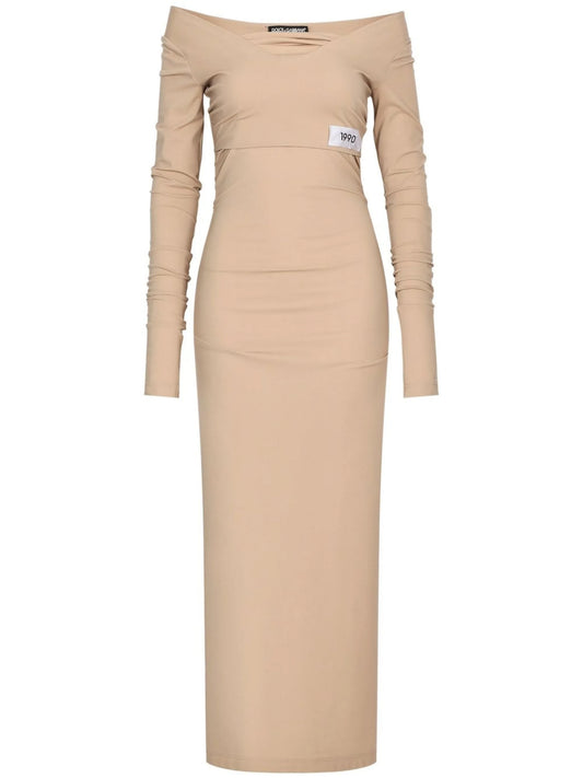 KIM DOLCE&GABBANA number patch off-shoulder dress