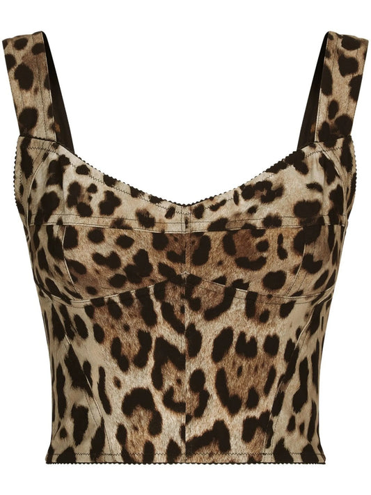 KIM DOLCE&GABBANA leopard-print corset top