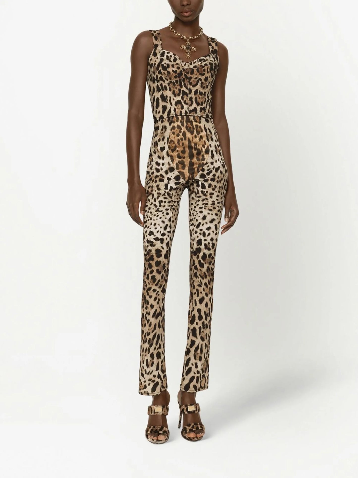 KIM DOLCE&GABBANA leopard-print corset top