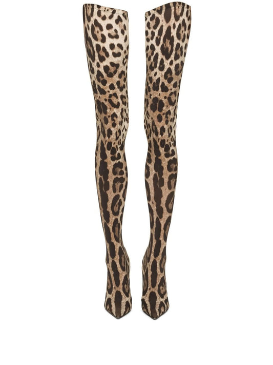 KIM DOLCE&GABBANA leopard-print thigh-high boots