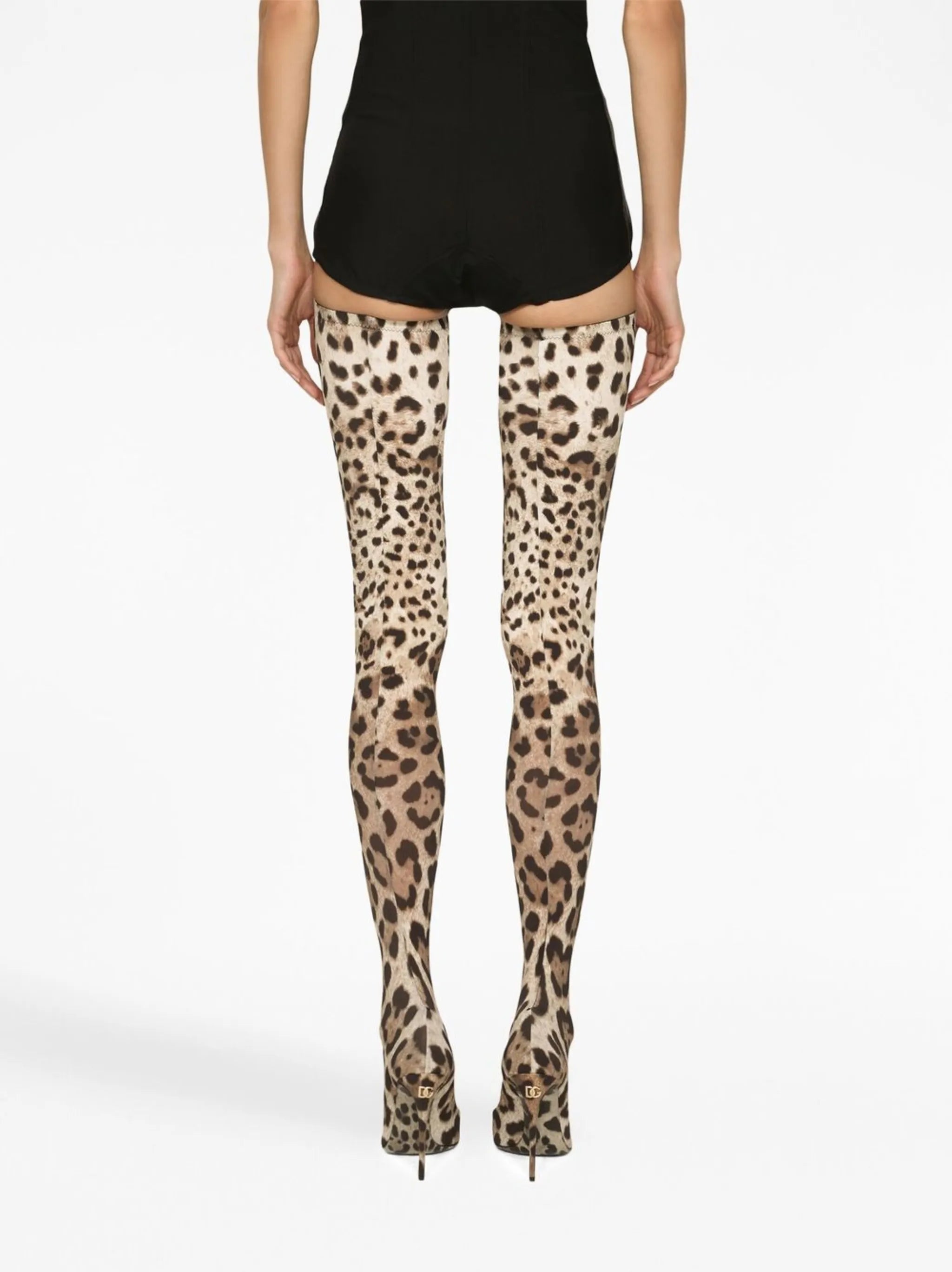 KIM DOLCE&GABBANA leopard-print thigh-high boots