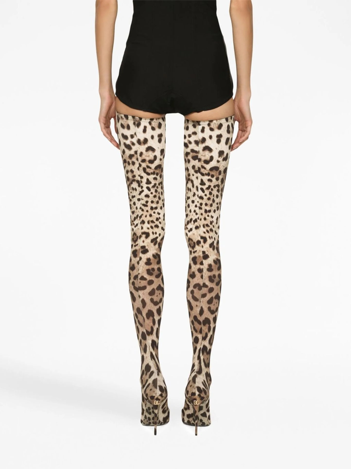 KIM DOLCE&GABBANA leopard-print thigh-high boots