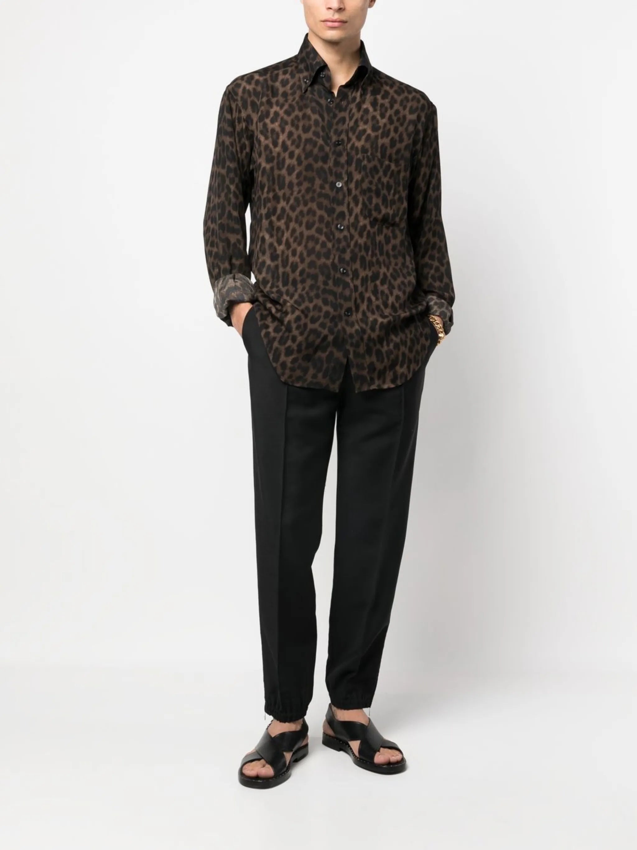 leopard-print silk shirt