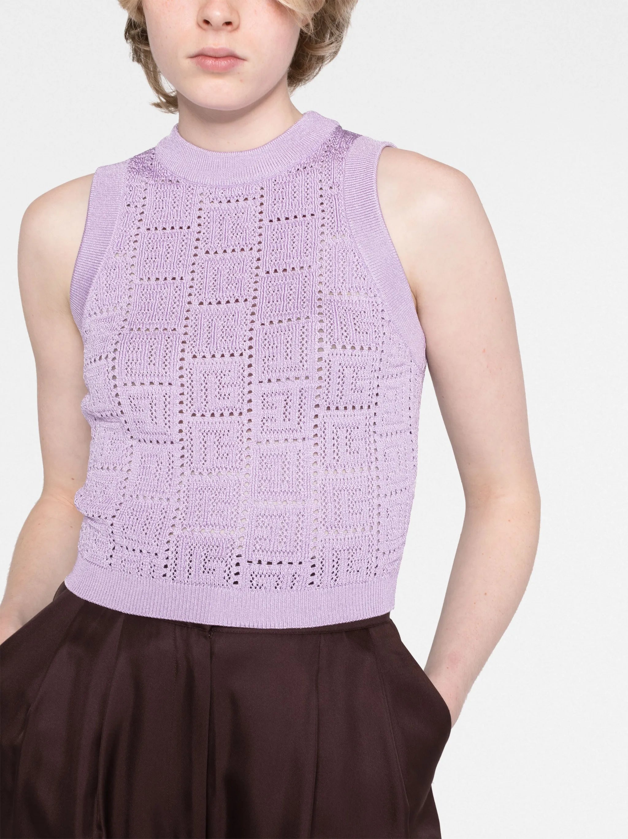 monogram-jacquard open-knit vest