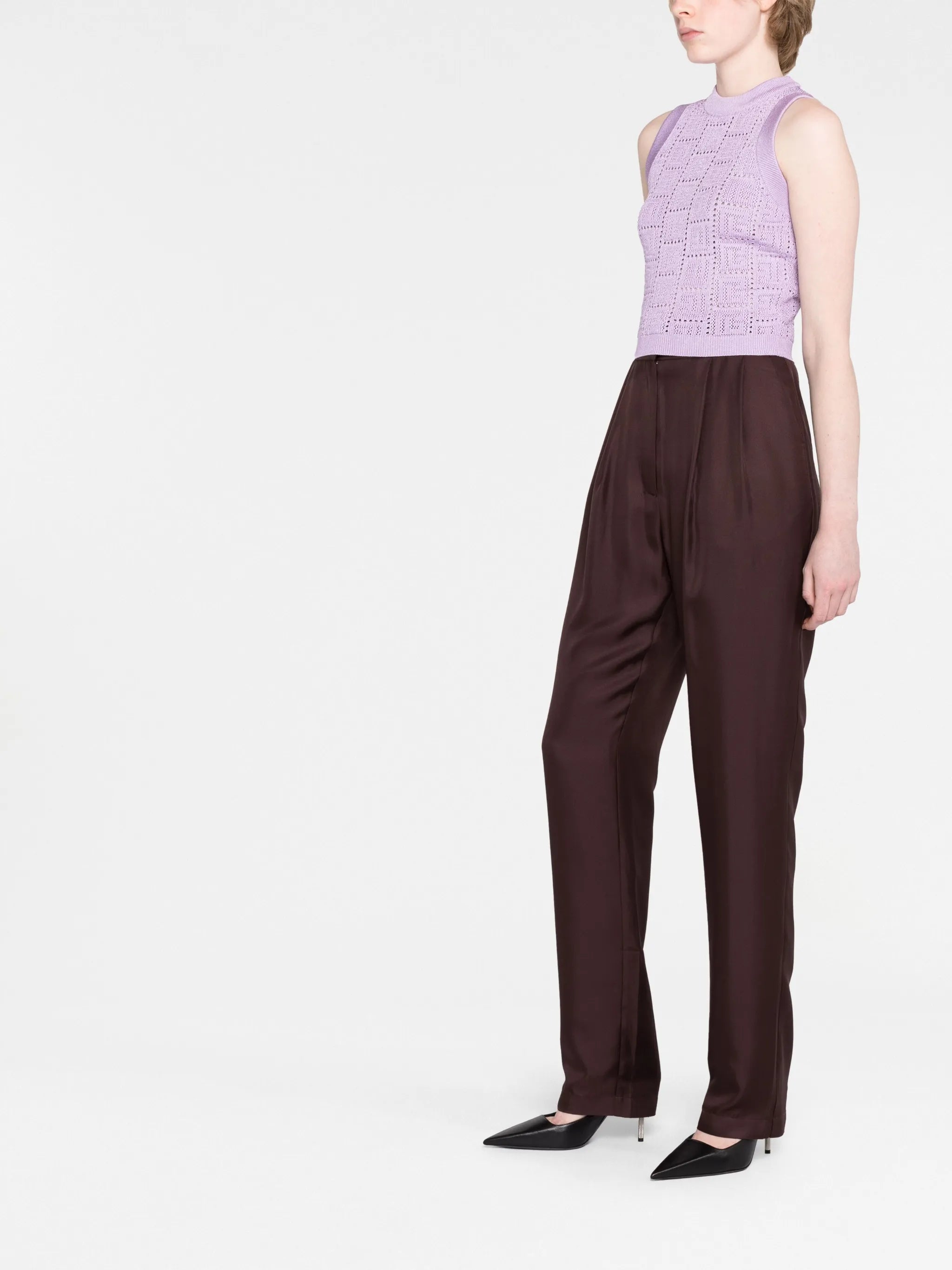 monogram-jacquard open-knit vest